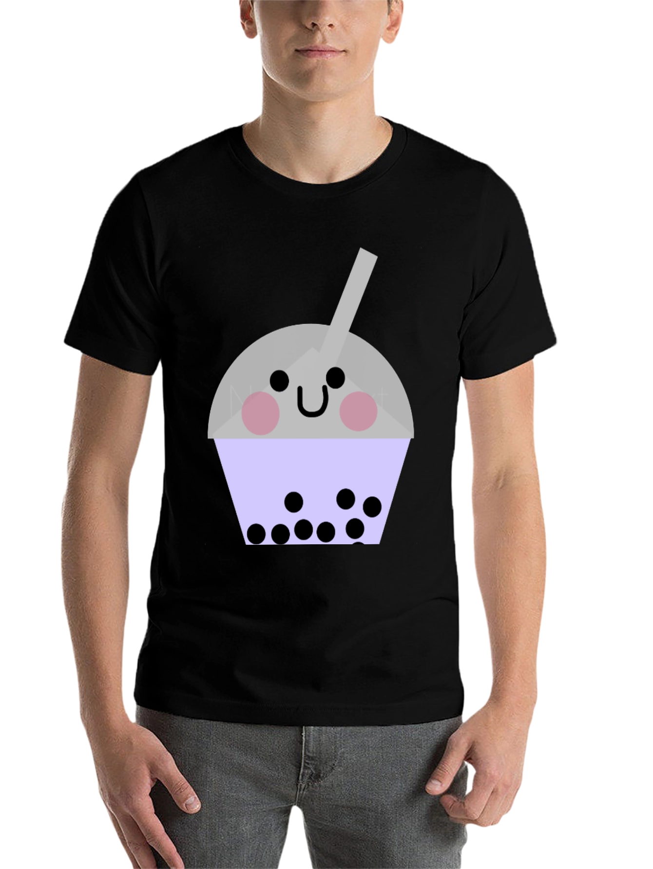 Black Cute Bubble Tea Graphic T-Shirt - Unisex Black Tee view 7