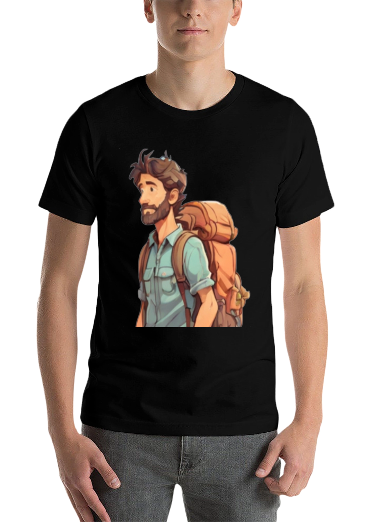 Black Cartoon Hiker T-Shirt - Black Cotton Blend Tee view 7
