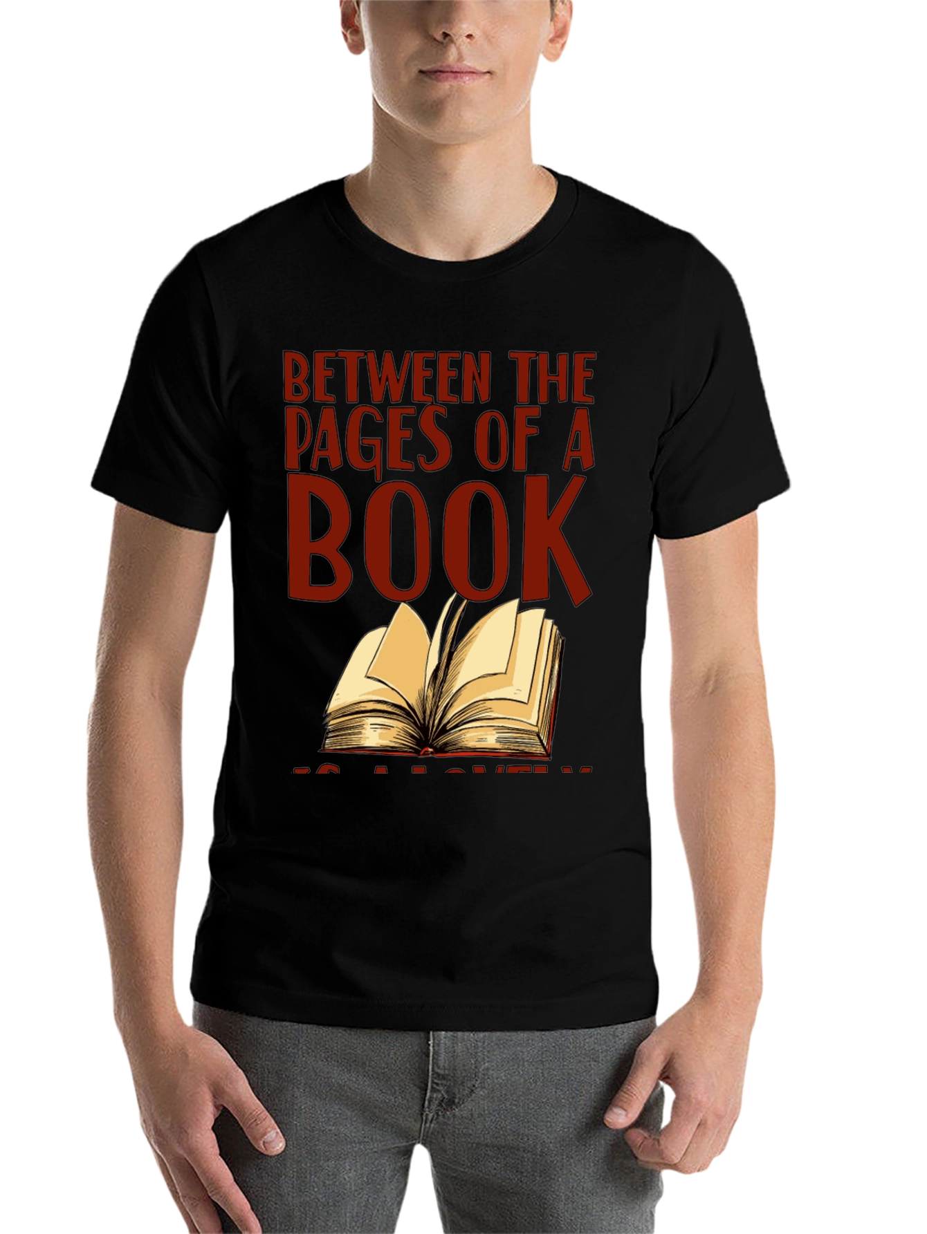 Black Bookworm T-Shirt: Between the Pages of a Book view 7