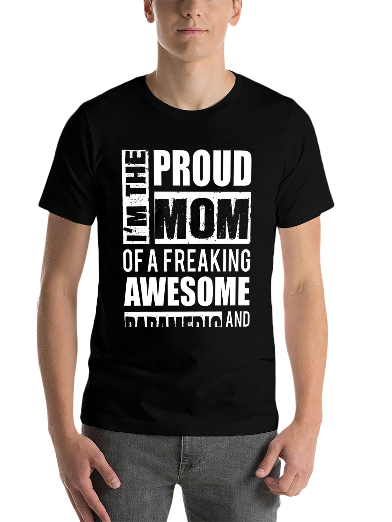 Black Proud Mom of an Awesome Paramedic T-Shirt view 7