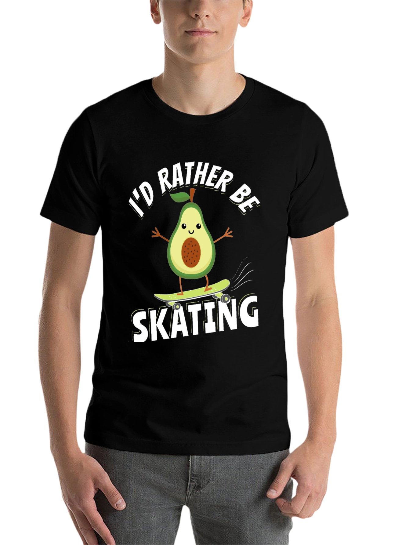 Black Avocado Skating T-Shirt - Funny Fruit Skateboarder Tee view 7