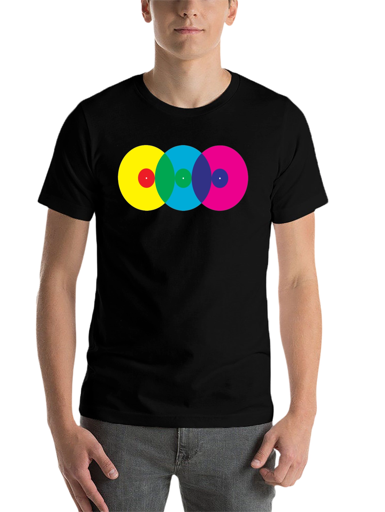 Black Retro Circles T-Shirt - Vivid Colors, Modern Fit view 7