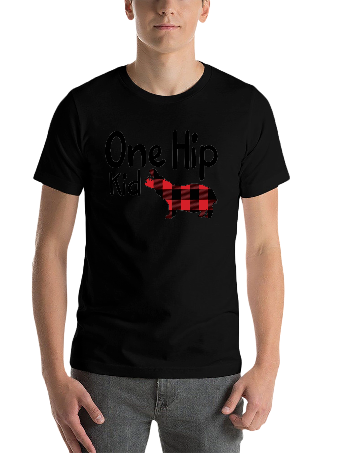 Black One Hip Kid Buffalo Plaid Dog T-Shirt view 7