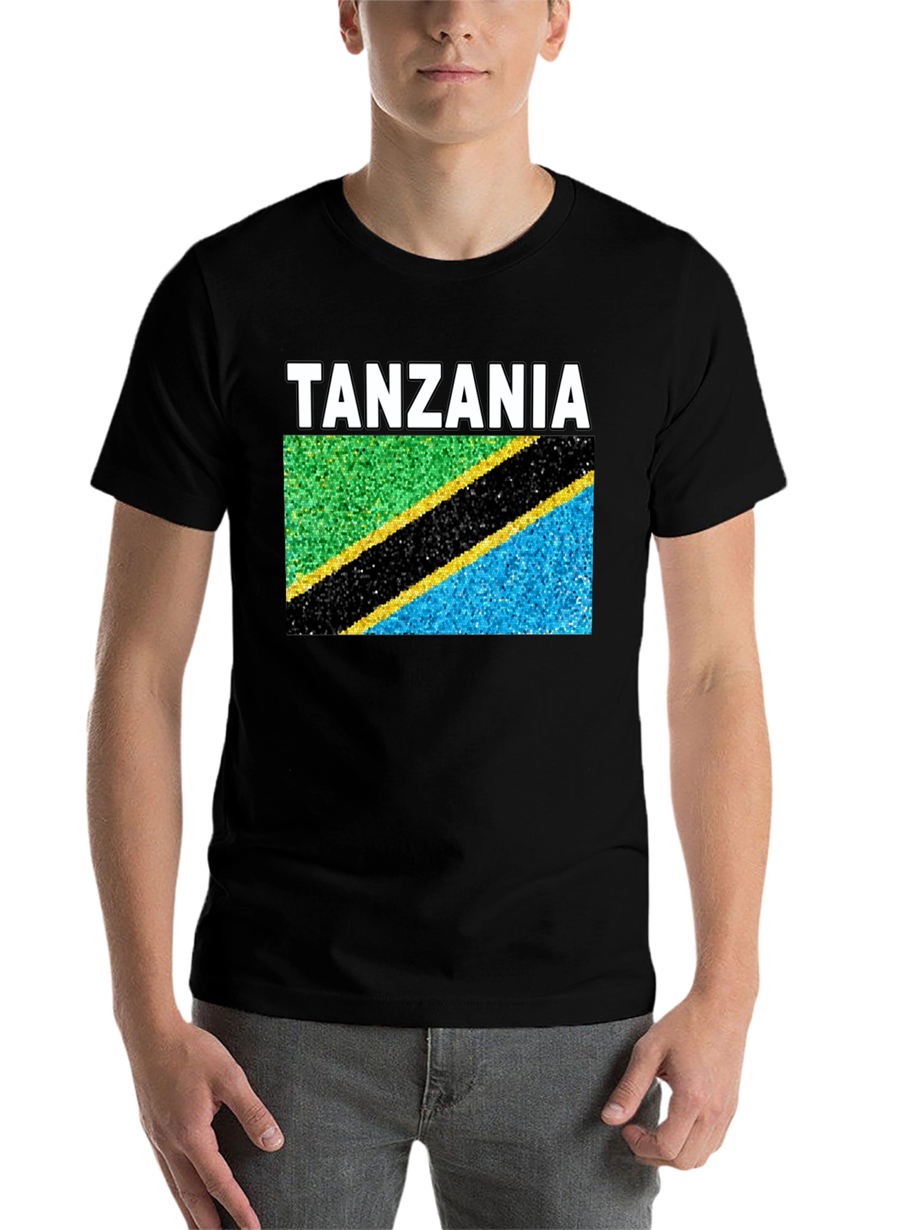Black Tanzania Flag T-Shirt - Black Crew Neck Tee view 7