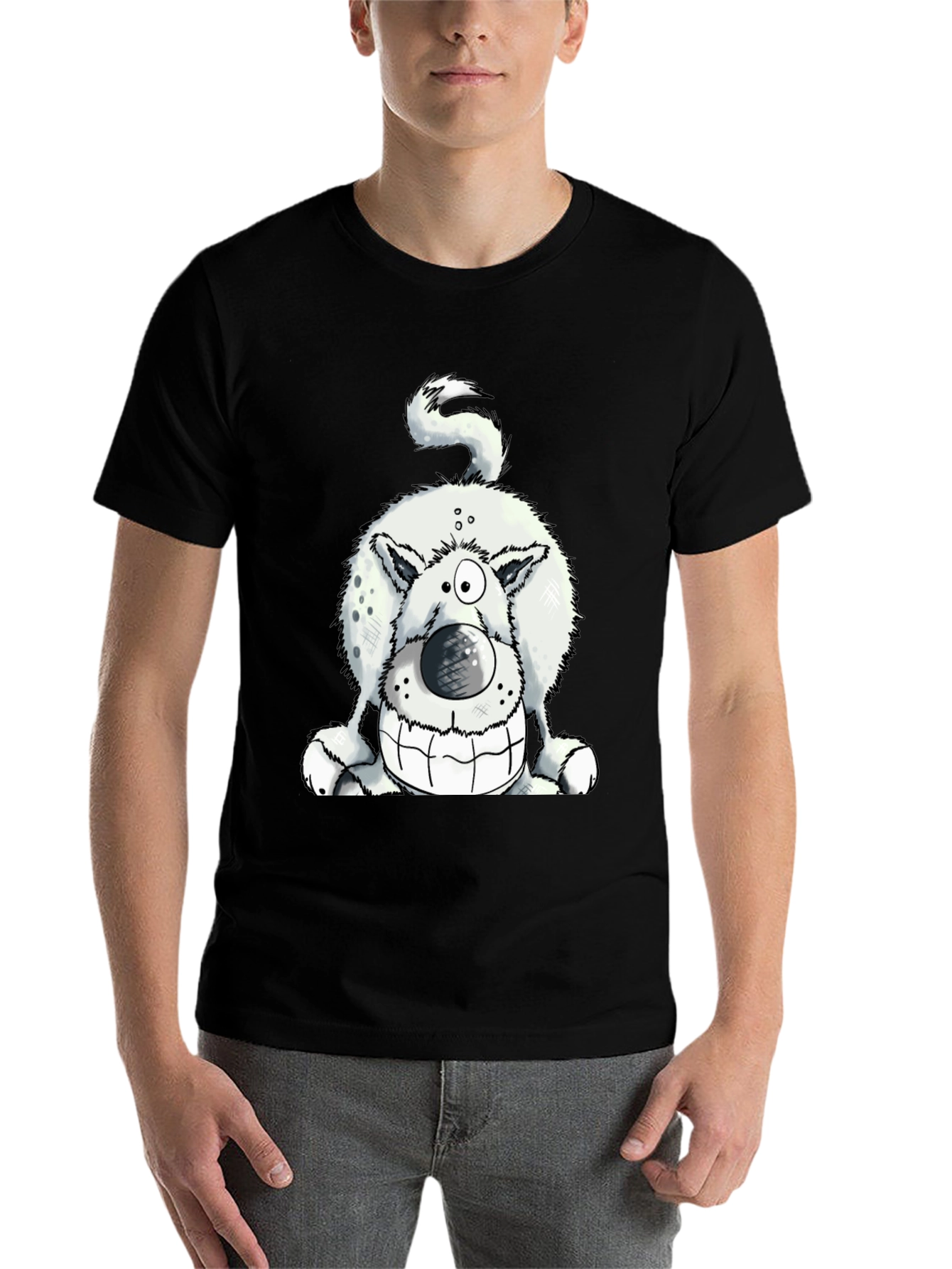 Black Funny Dog Graphic Tee - Black Cotton T-Shirt view 7