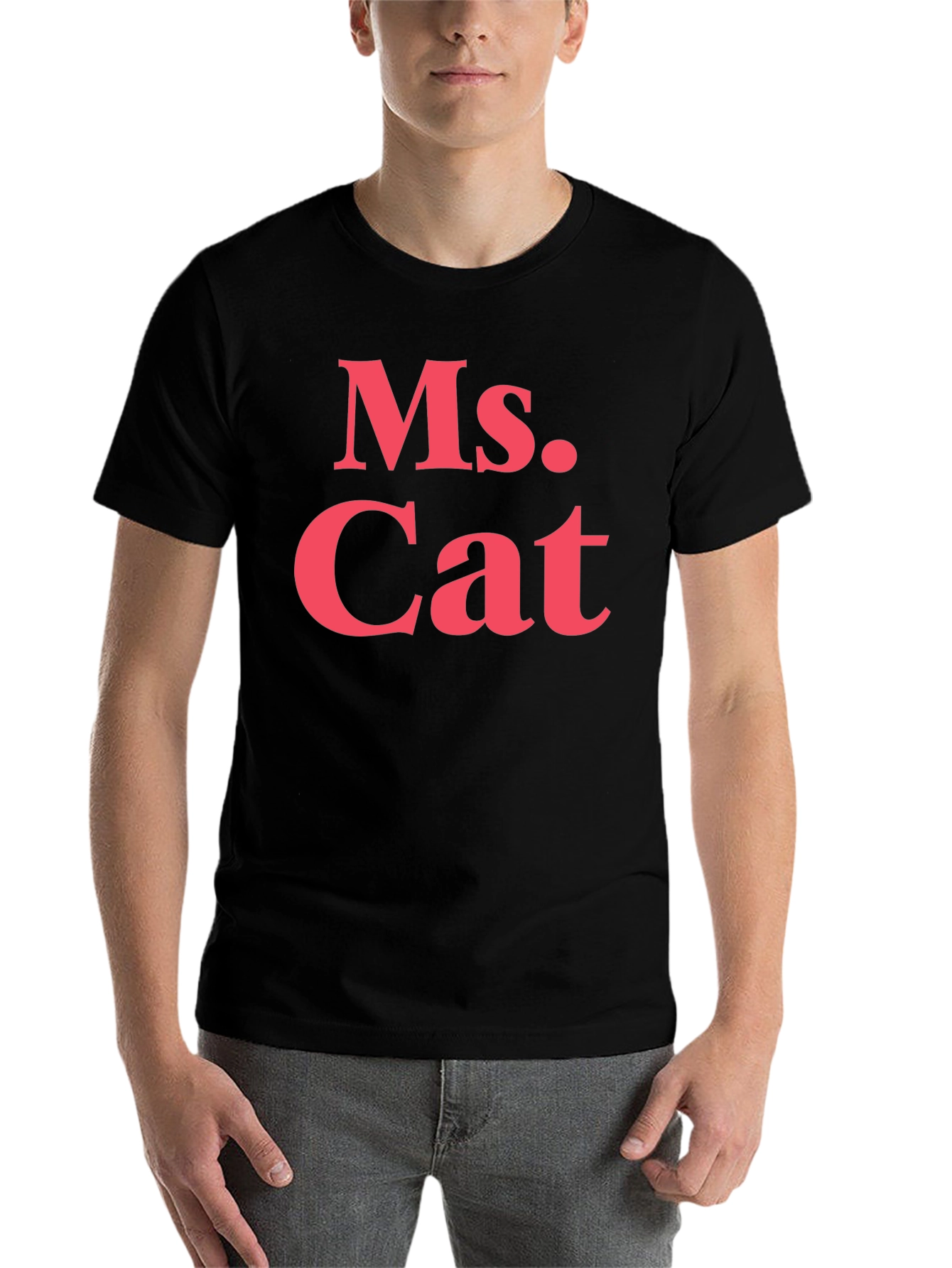 Black Ms. Cat T-Shirt - Bold Pink Text on Black view 7