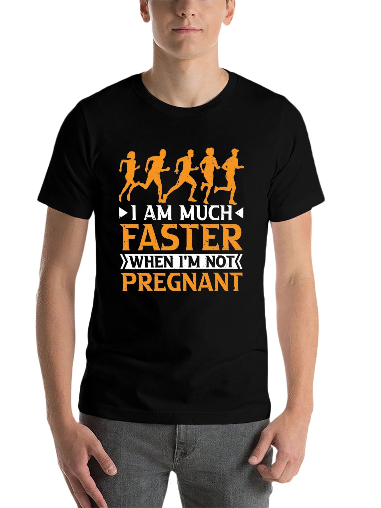 Black Funny Running T-Shirt: I Am Much Faster When I'm Not Pregnant view 7
