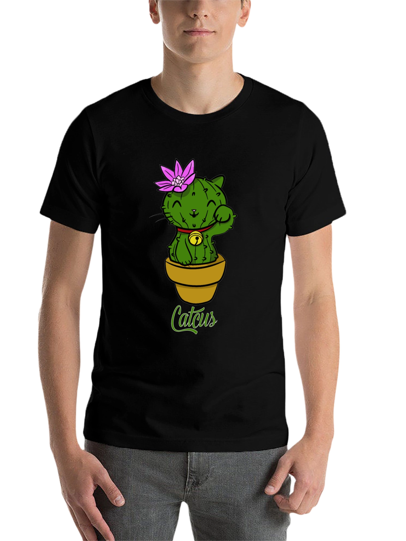 Black Catcus T-Shirt - Unique Cat Cactus Graphic Tee view 7