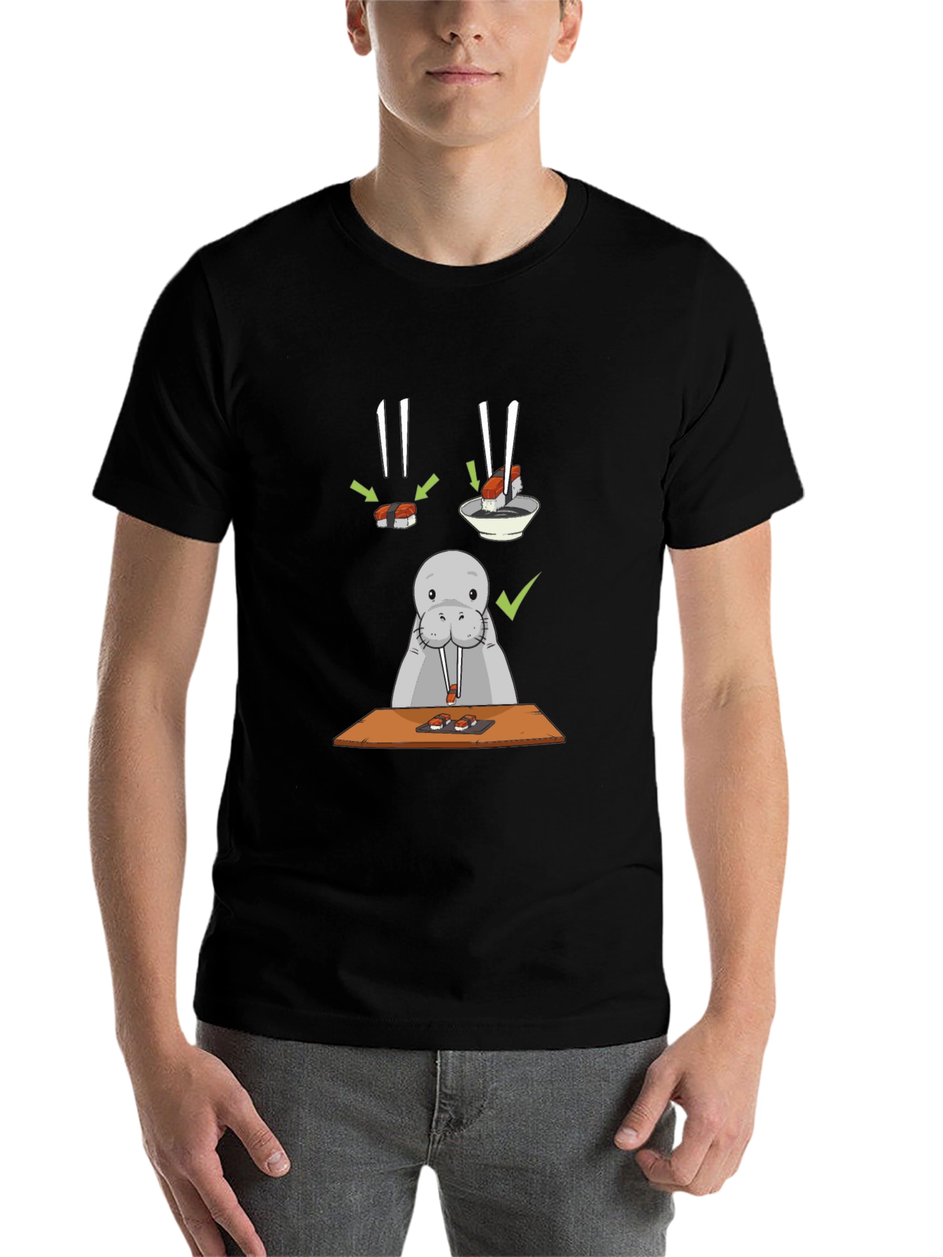 Black Sushi Lover T-Shirt - Funny Walrus Tee view 7
