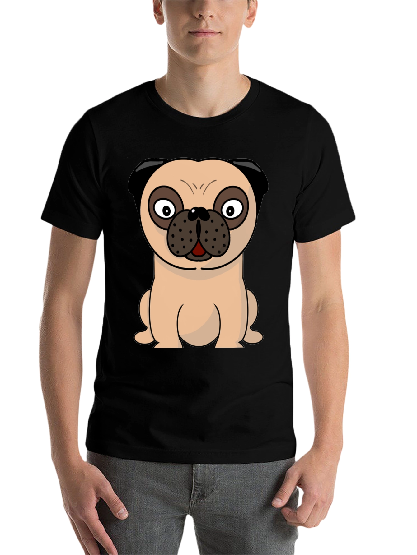 Black Cartoon Pug Graphic Tee - Men's Black T-Shirt view 7