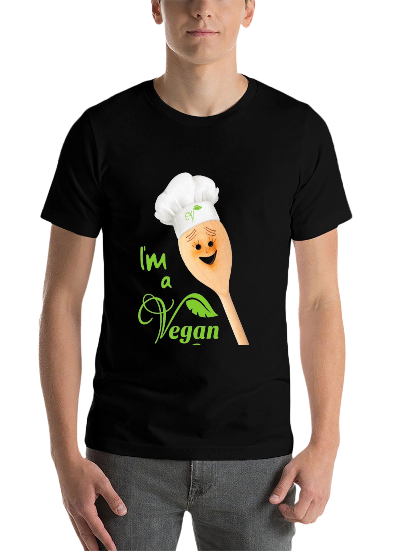 Black I'm a Vegan T-Shirt - Chef Spoon Design view 7
