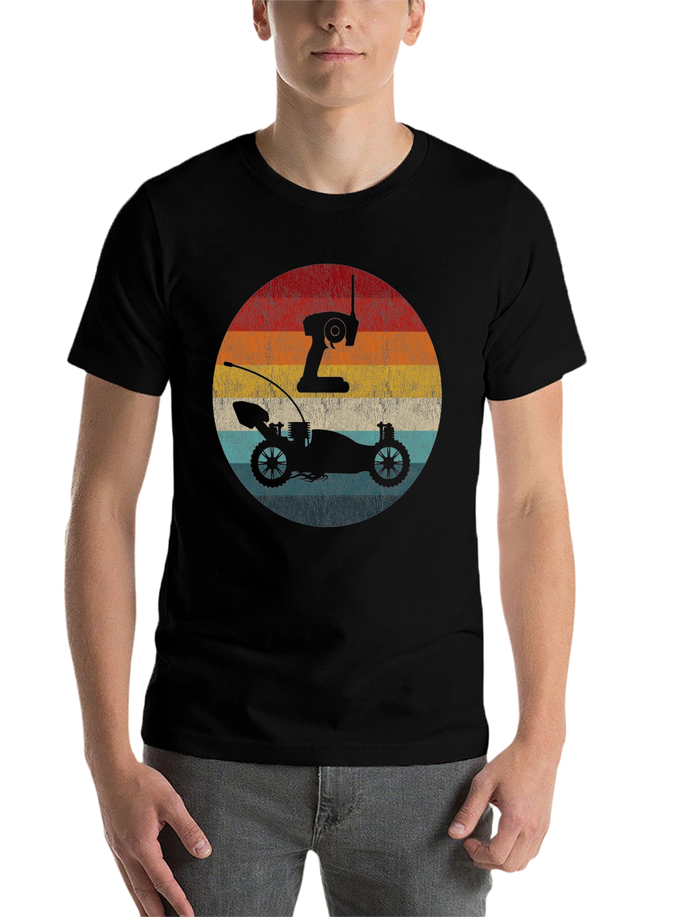 Black Retro RC Car & Remote T-Shirt view 7