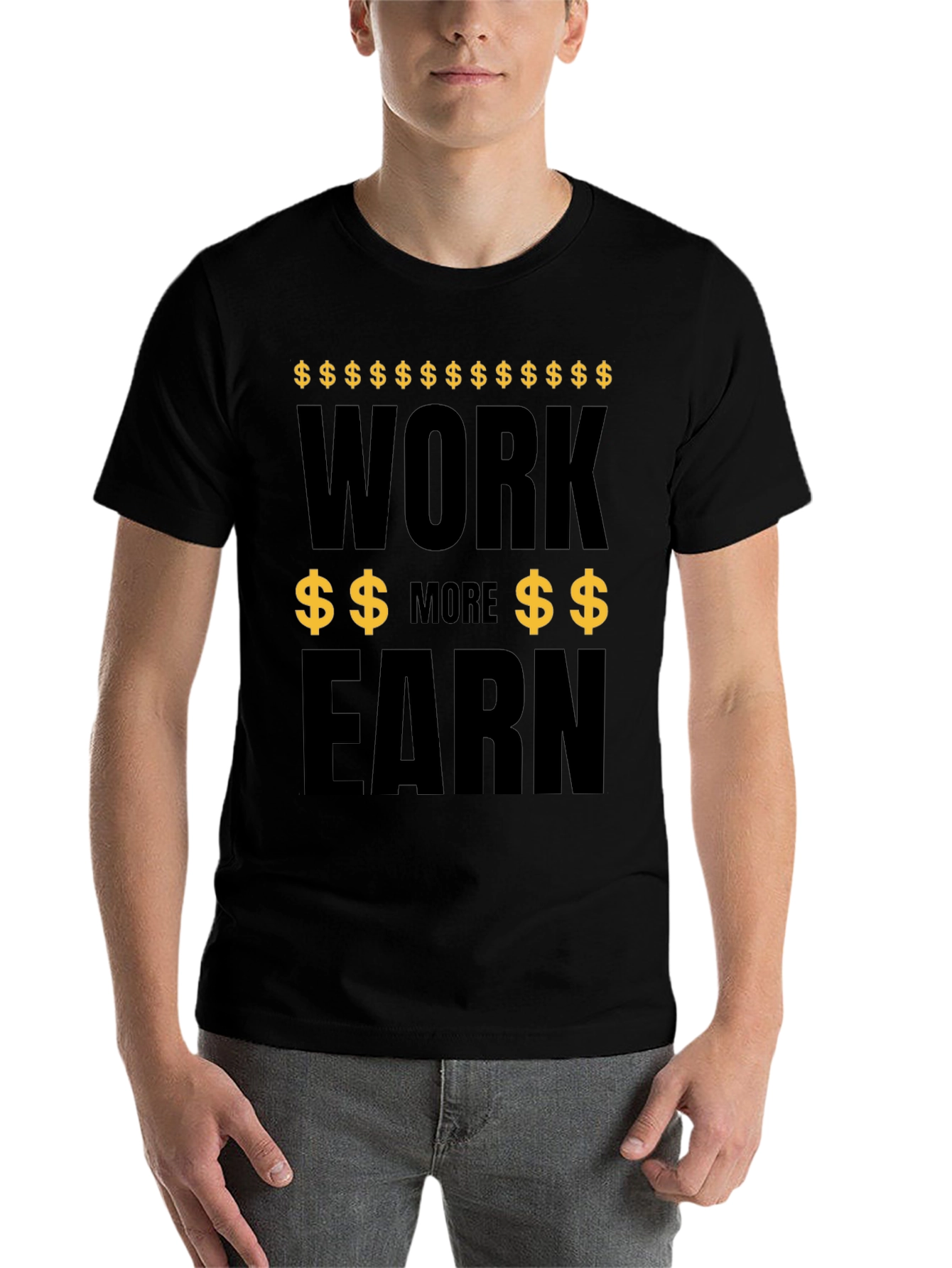 Black Work More Earn More Graphic Tee - Black view 7