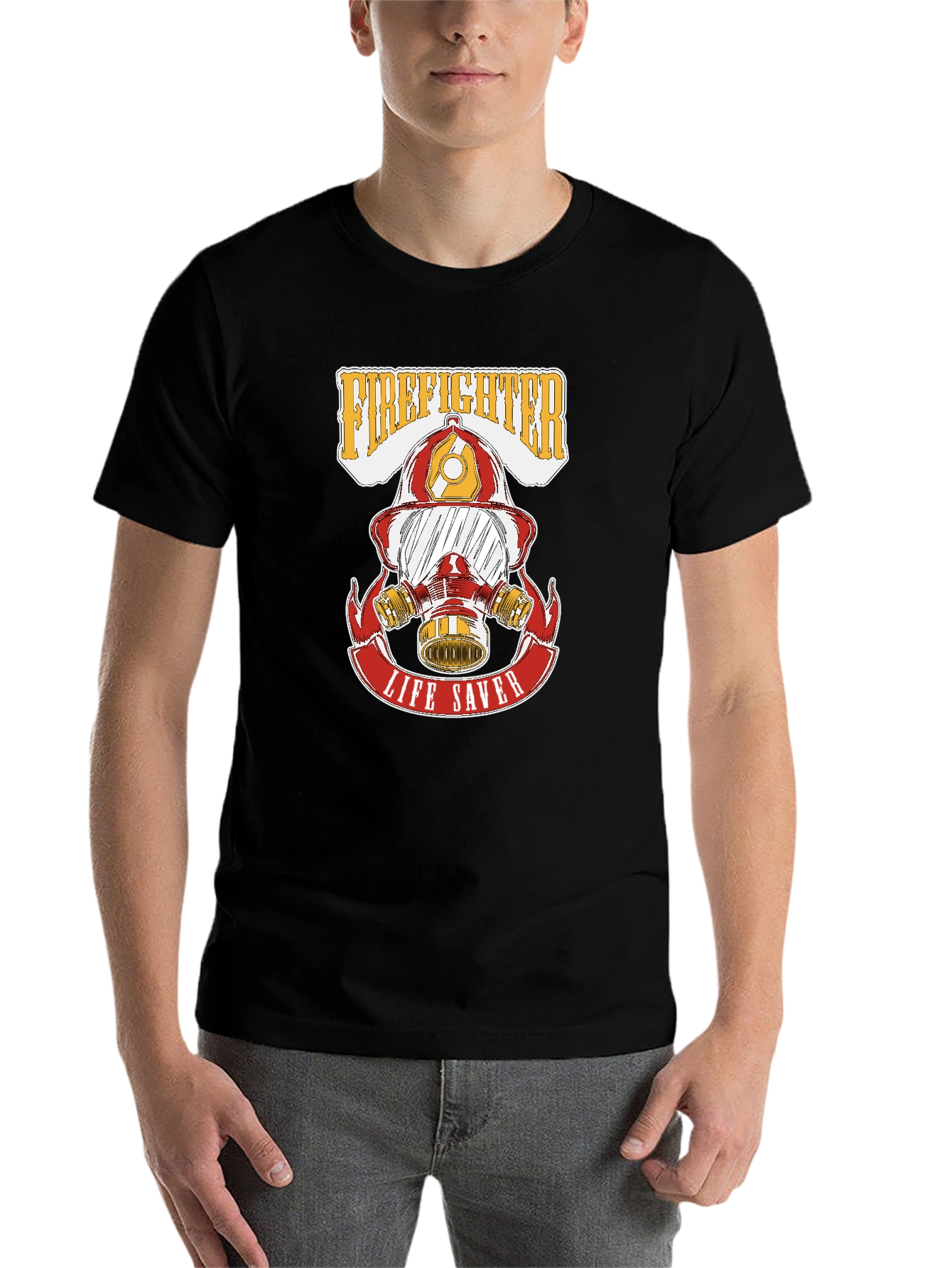 Black Firefighter Life Saver Graphic T-Shirt view 7