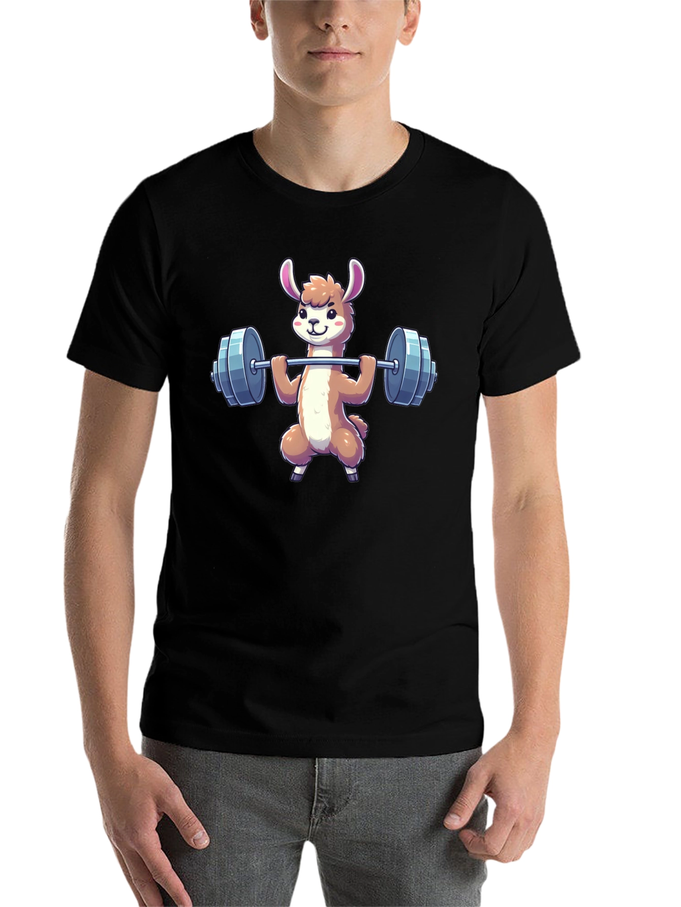 Black Llama Lifting Weights Graphic T-Shirt view 7