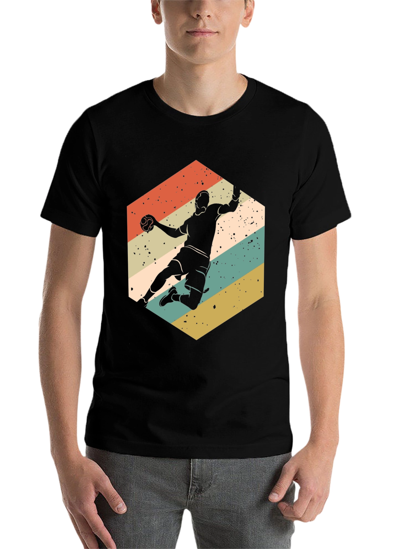 Black Vintage Handball Player T-Shirt view 7