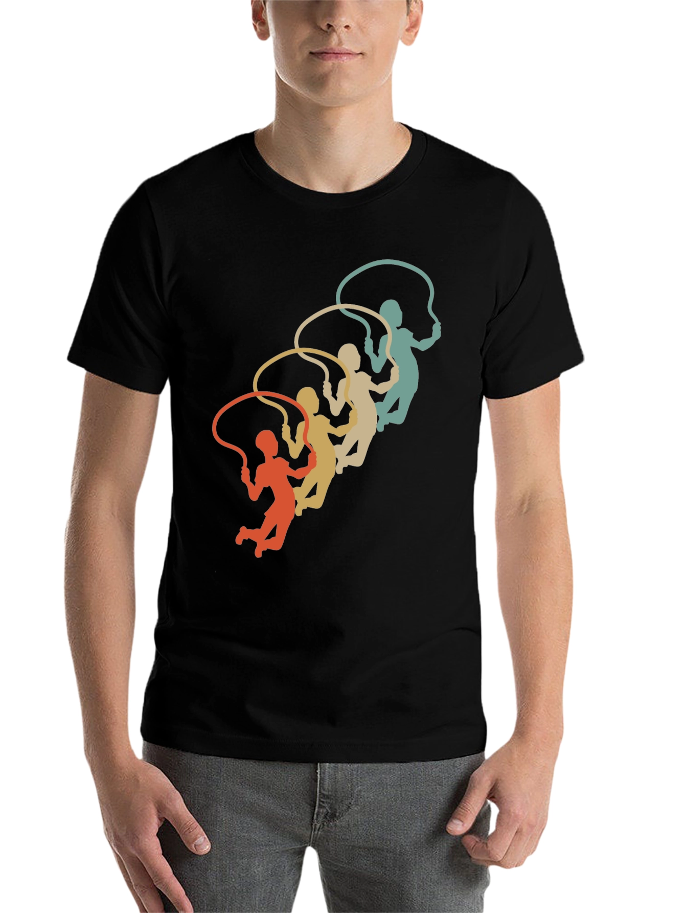 Black Retro Jumping Rope Silhouette Graphic Tee view 7