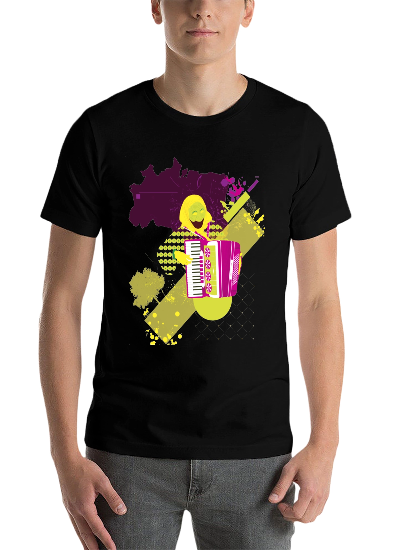 Black Accordion Player Graphic T-Shirt view 7