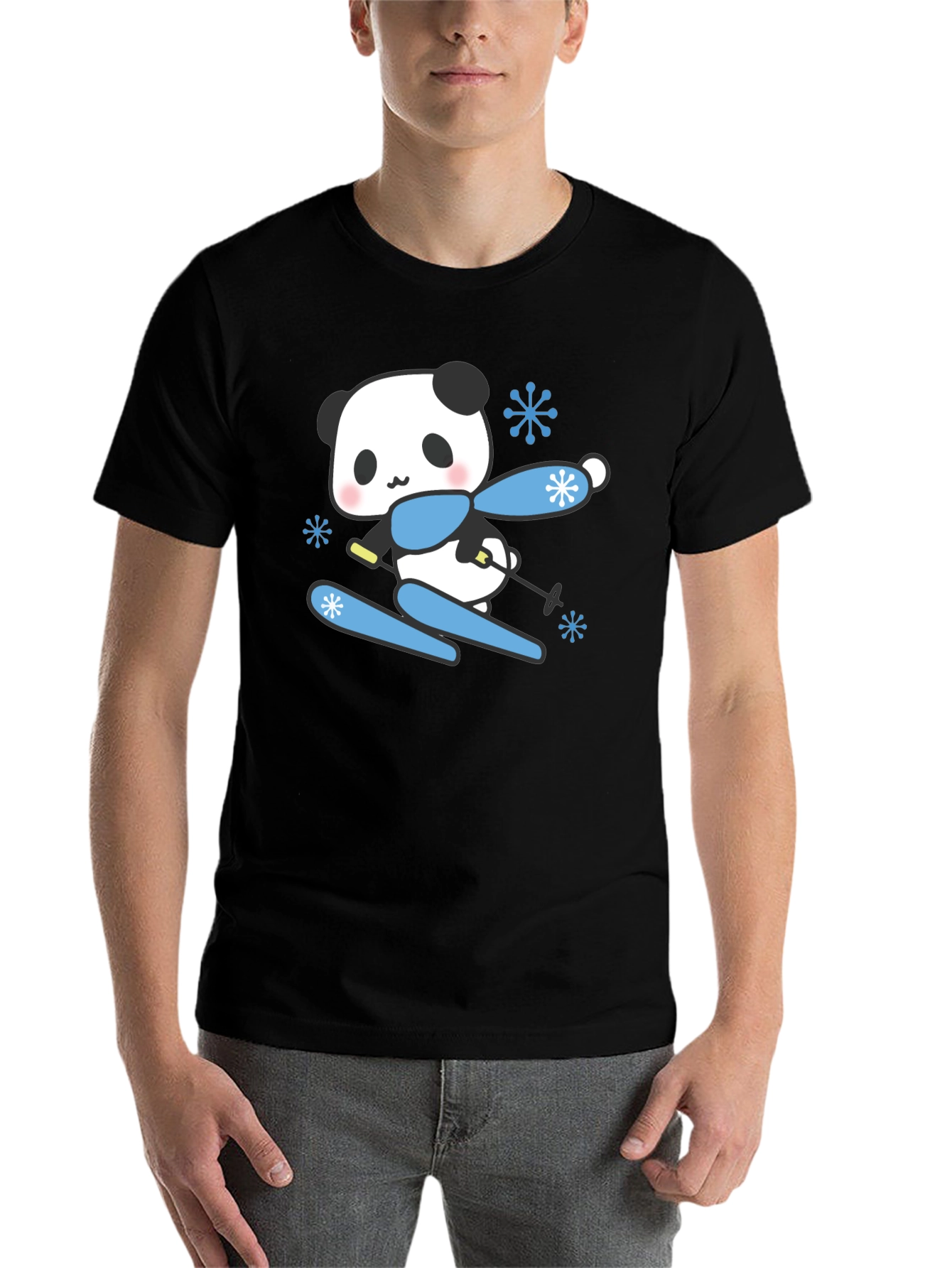 Black Skiing Panda T-Shirt - Cute Winter Apparel view 7