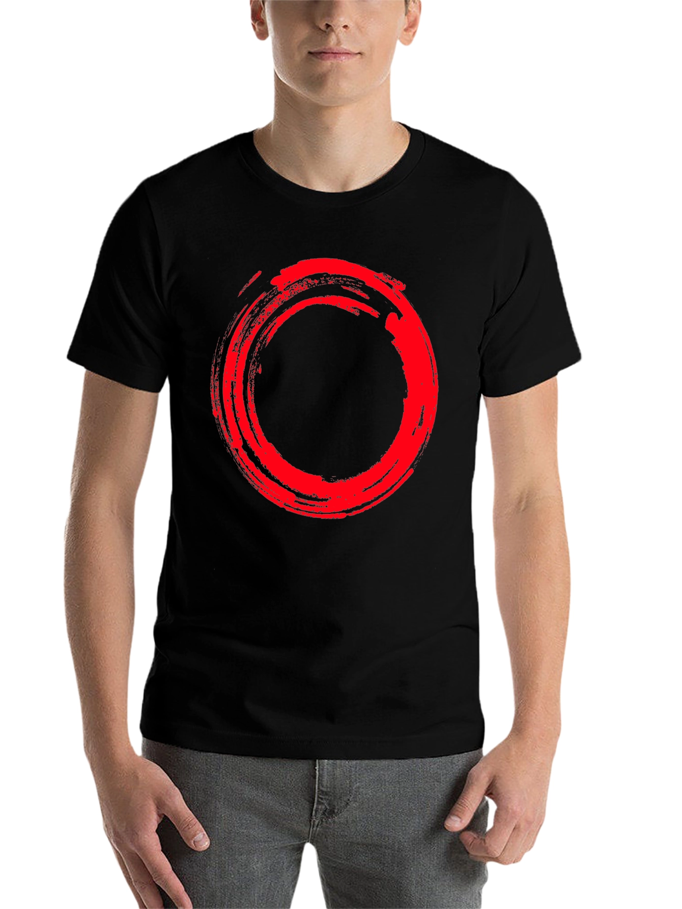 Enso Circle Graphic Tee - Stylish Red Brush Stroke Design - 7