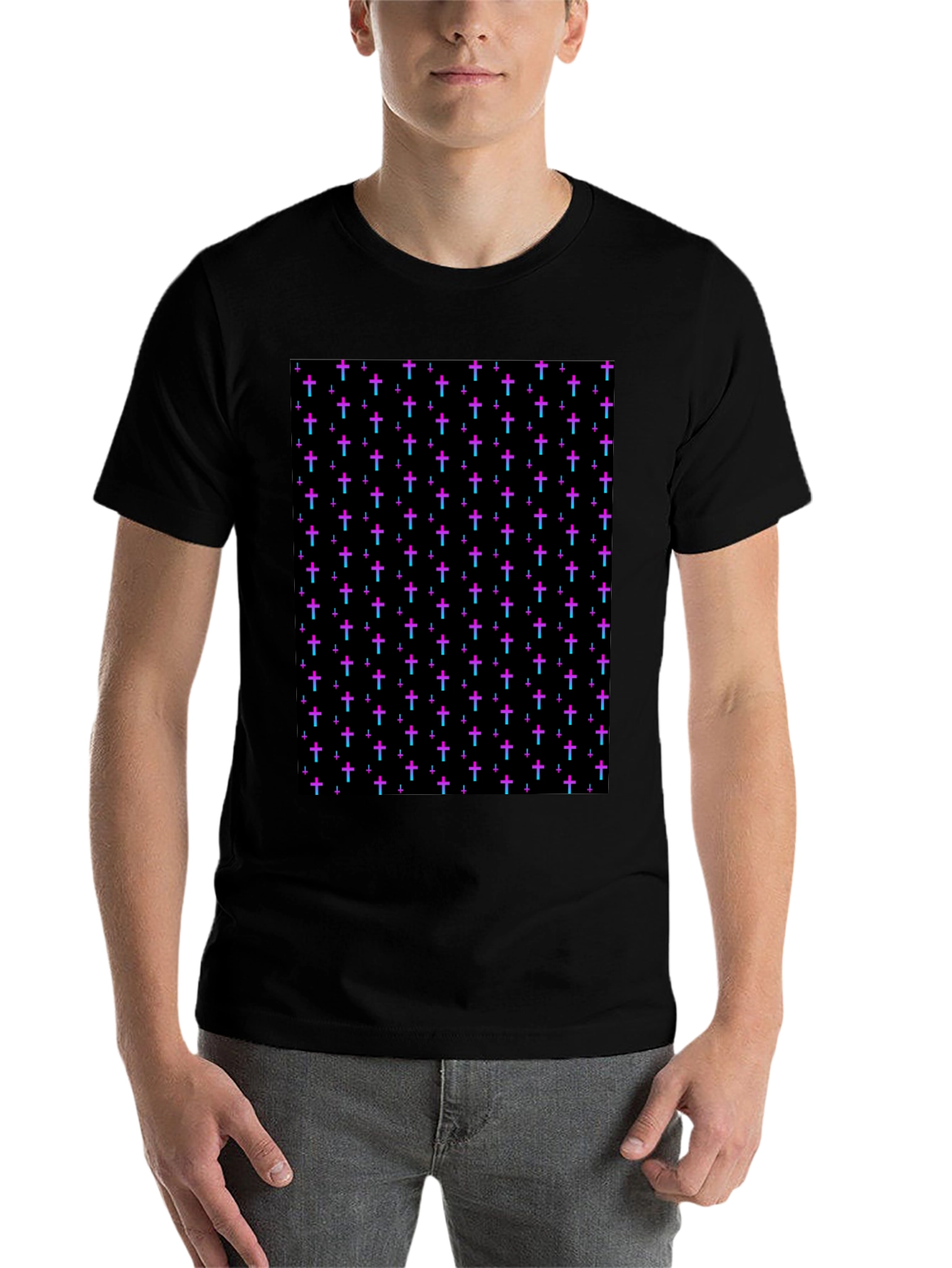 Black Cross Pattern Black T-Shirt view 7