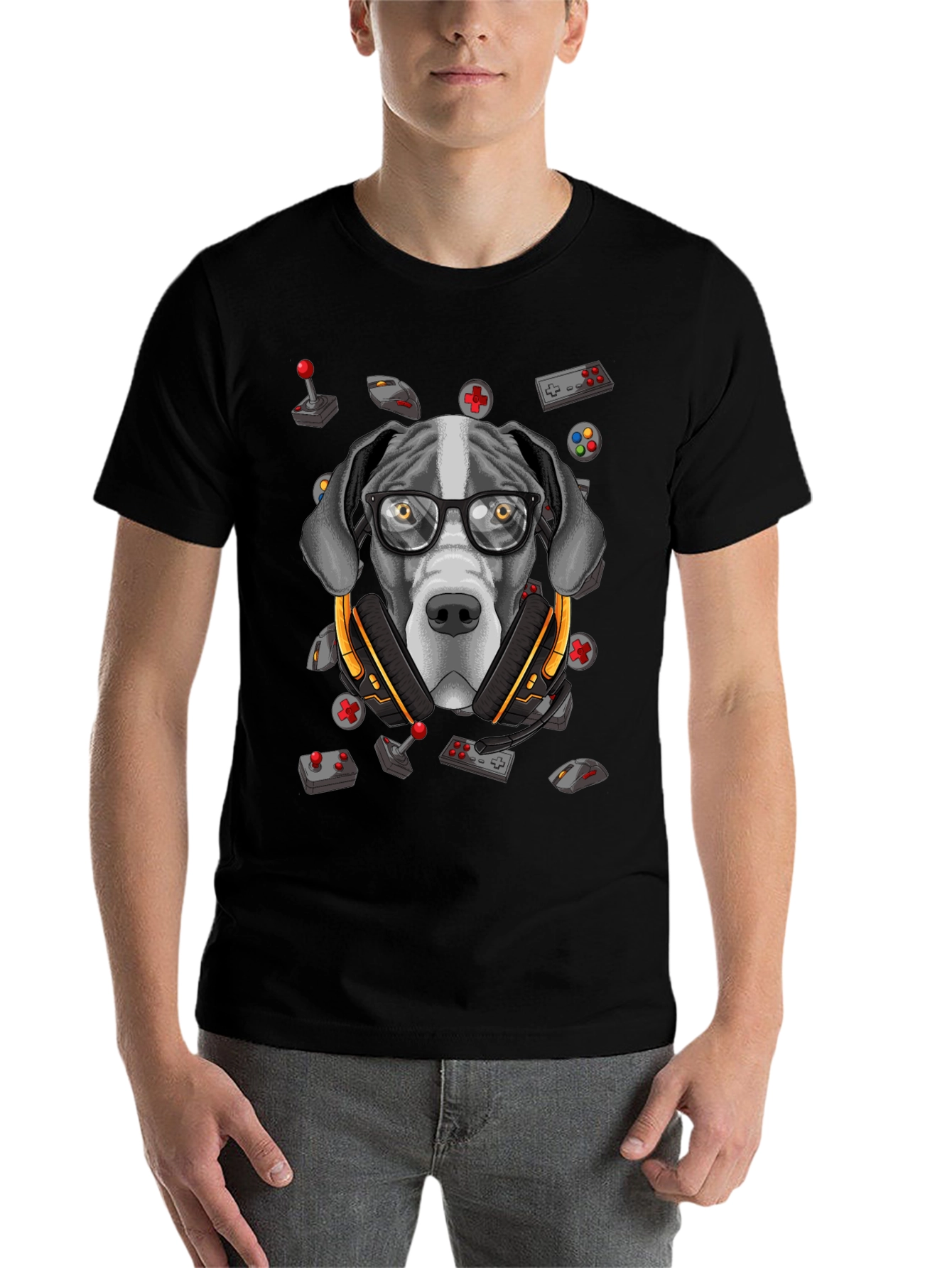 Black Gamer Dog T-Shirt - Funny Graphic Tee view 7