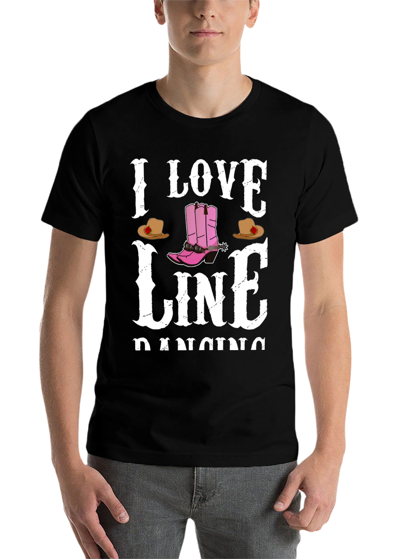 I Love Line Dancing Black T-Shirt - 7