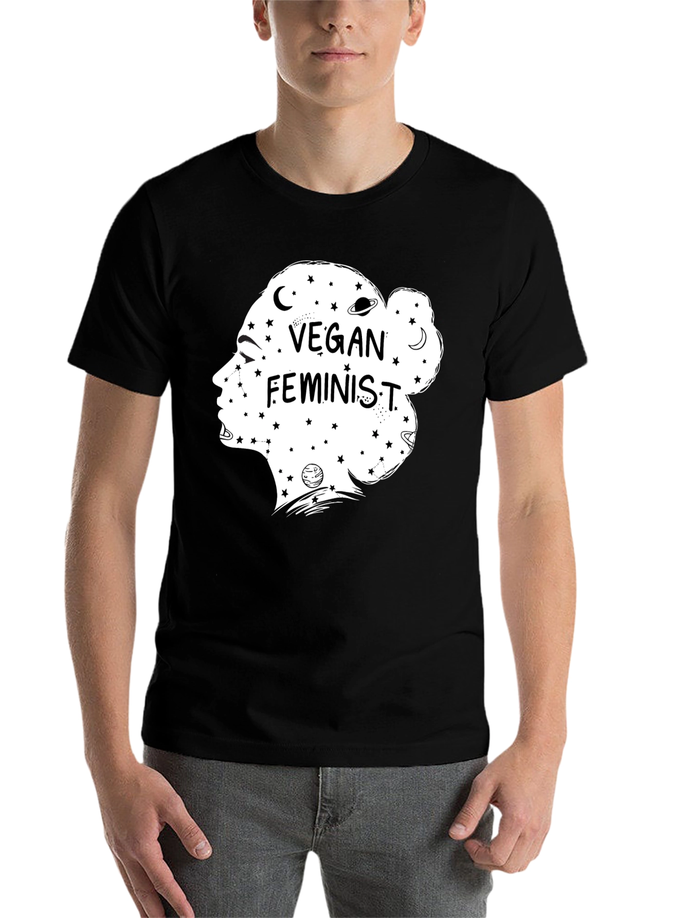 Black Vegan Feminist T-Shirt - Black Crew Neck Tee view 7