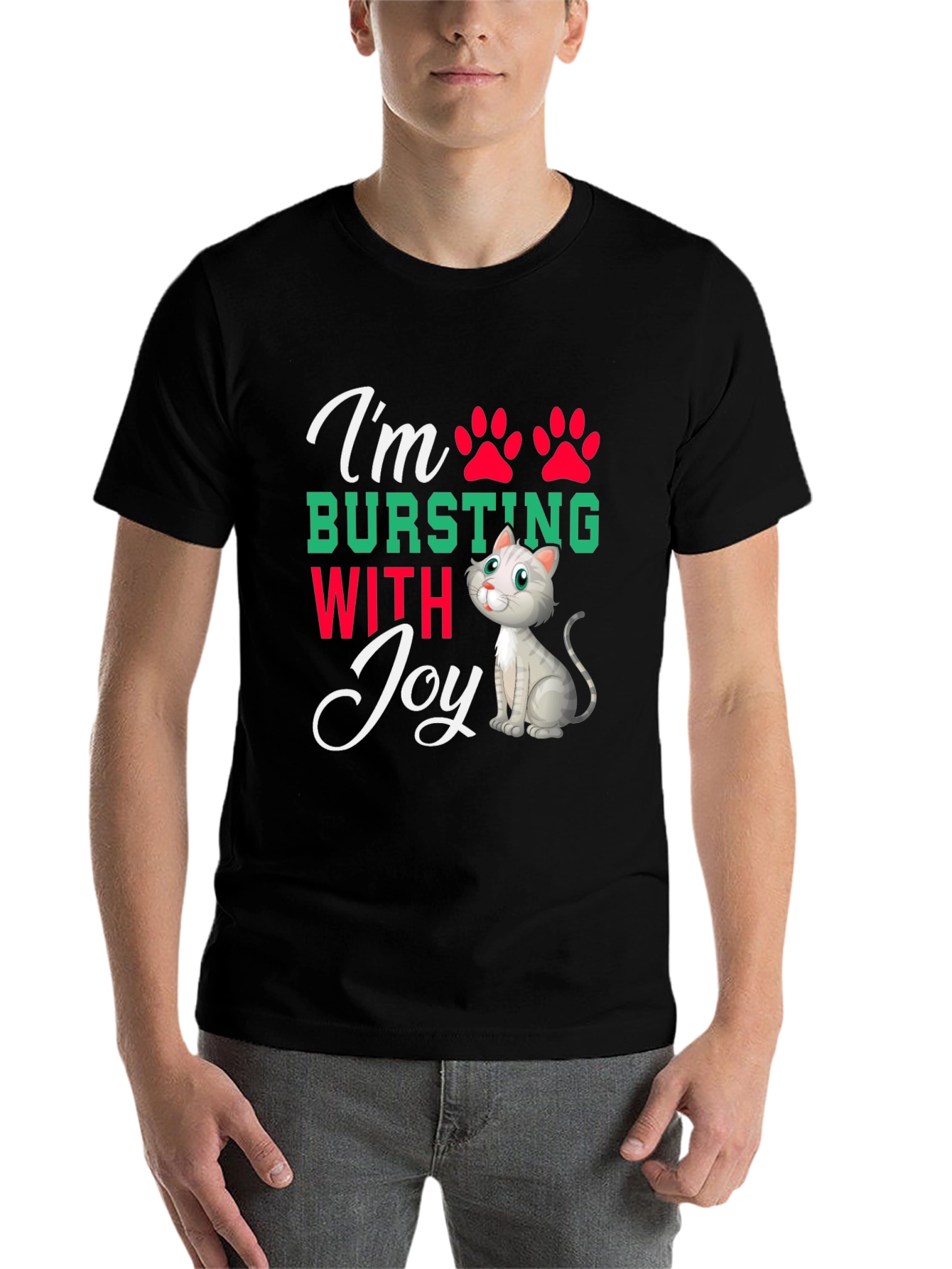 Black I'm Bursting With Joy Cat T-Shirt view 7