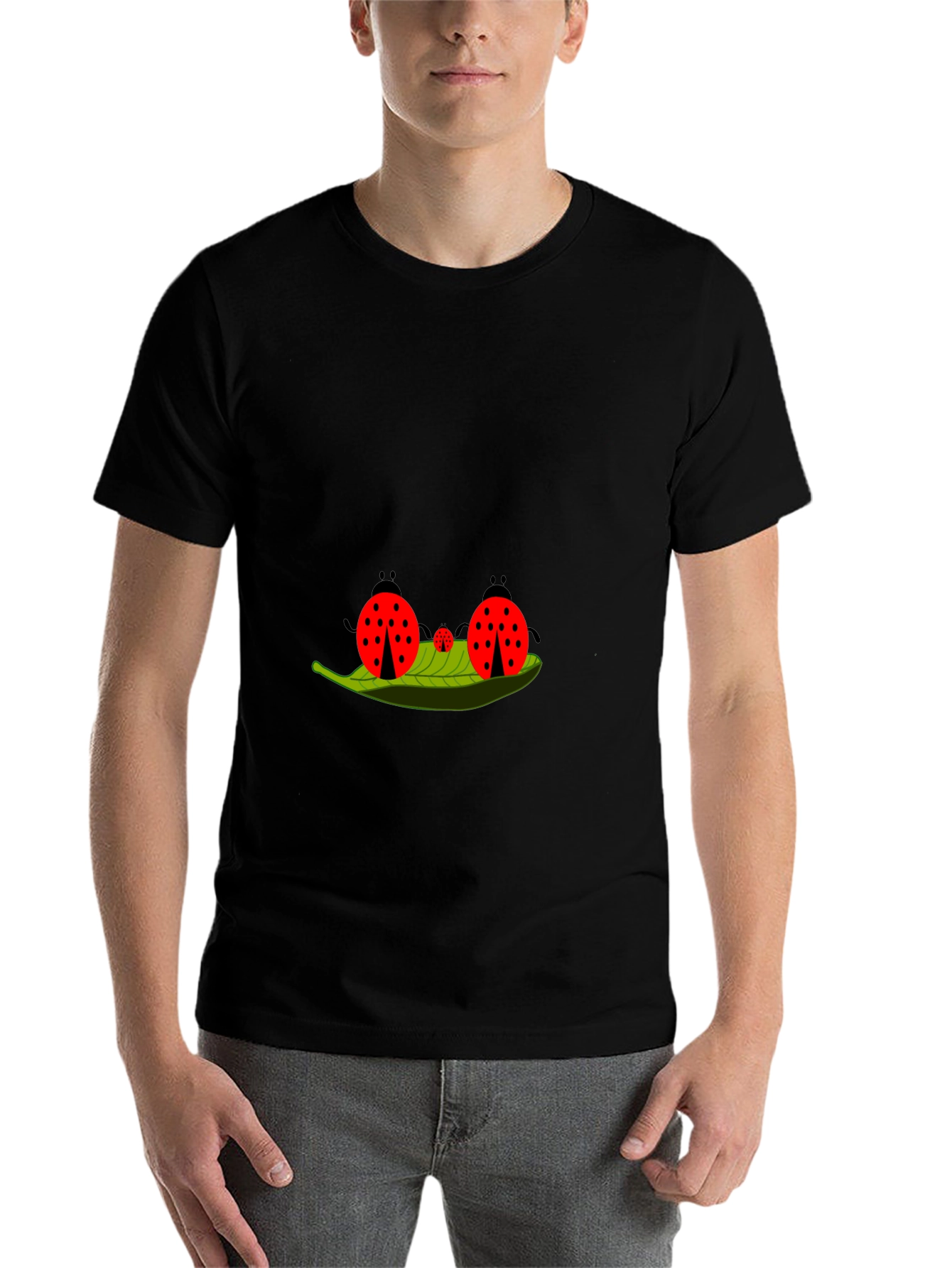 Black Ladybug Family Graphic Tee - Black Cotton T-Shirt view 7