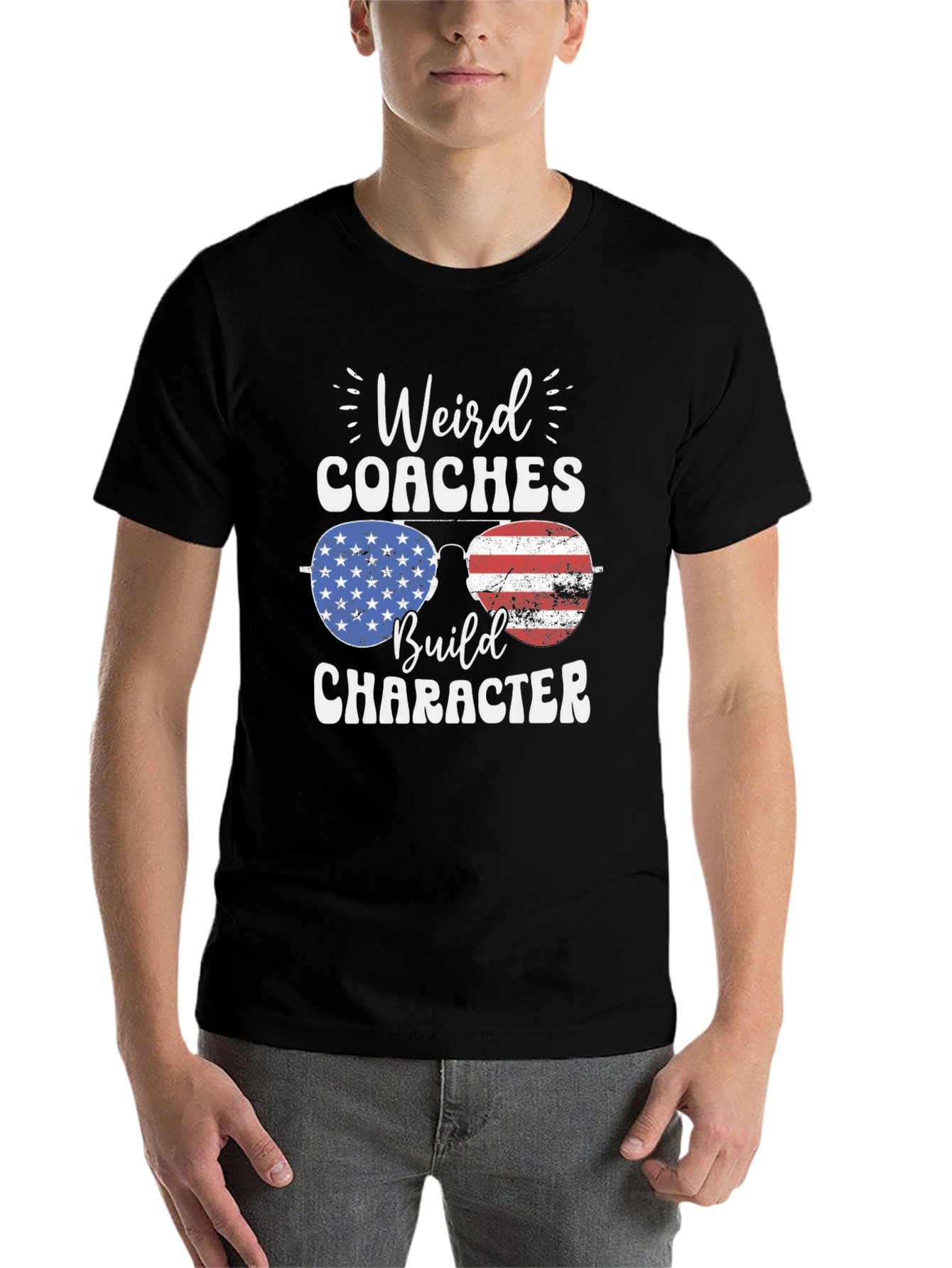 Black Weird Coaches Build Character USA Flag T-Shirt view 7