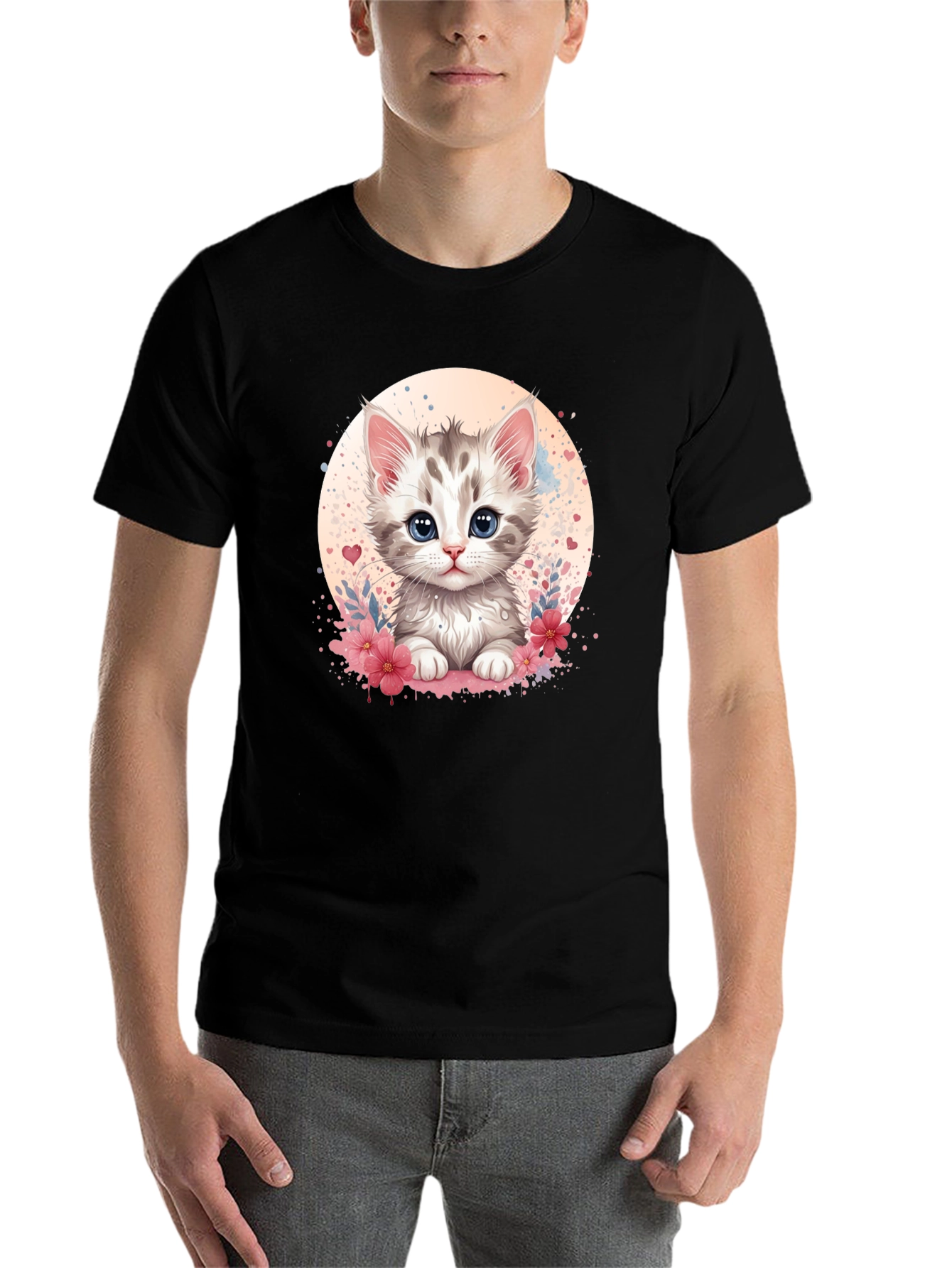 Black Cute Kitten Graphic Black T-Shirt view 7