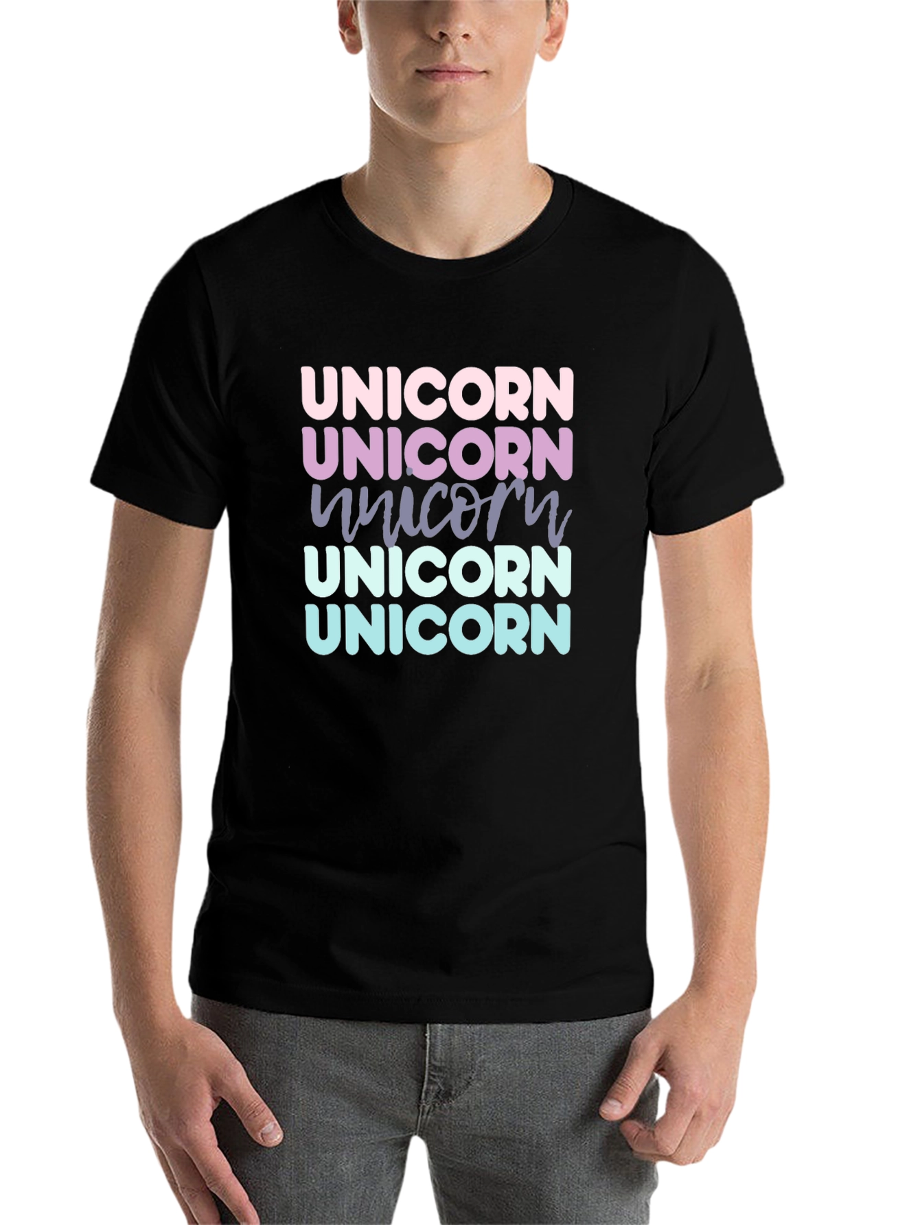 Black Unicorn Rainbow Text T-Shirt view 7