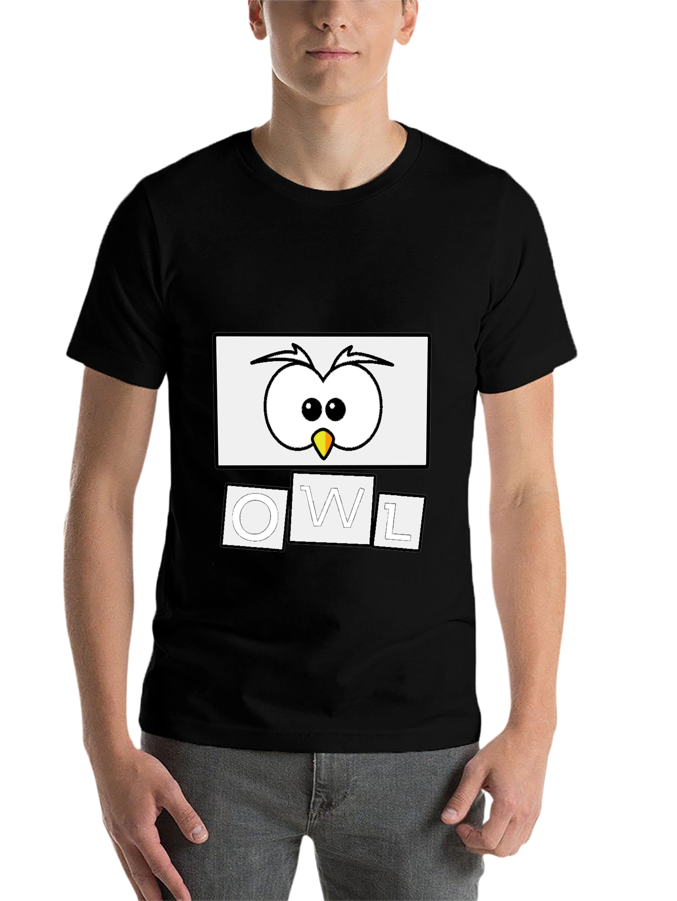 Black Cool Owl Graphic Tee - Black Cotton Blend Shirt view 7