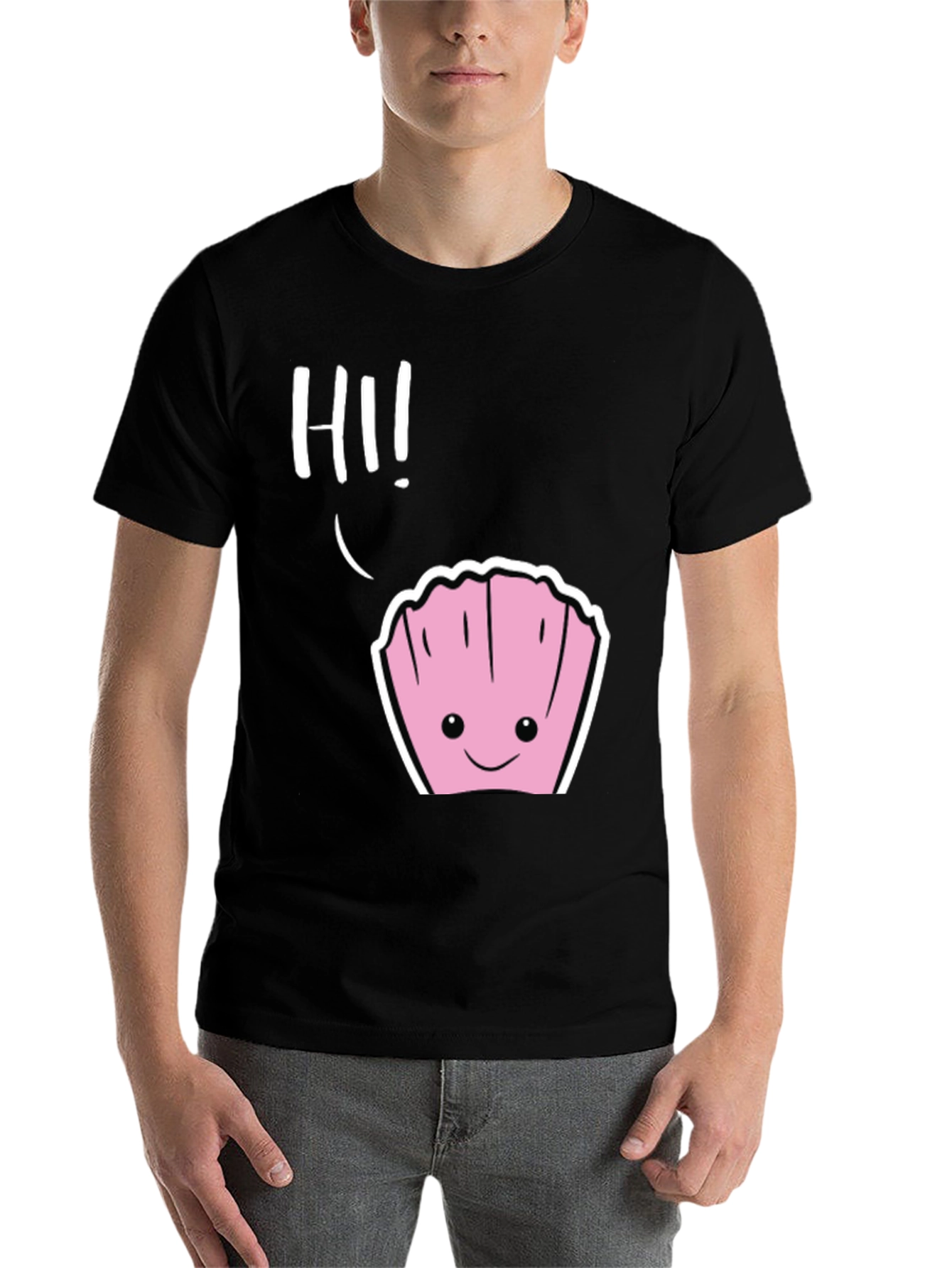 Black Cute Clam 'Hi!' Graphic Tee - Soft Cotton Comfort view 7