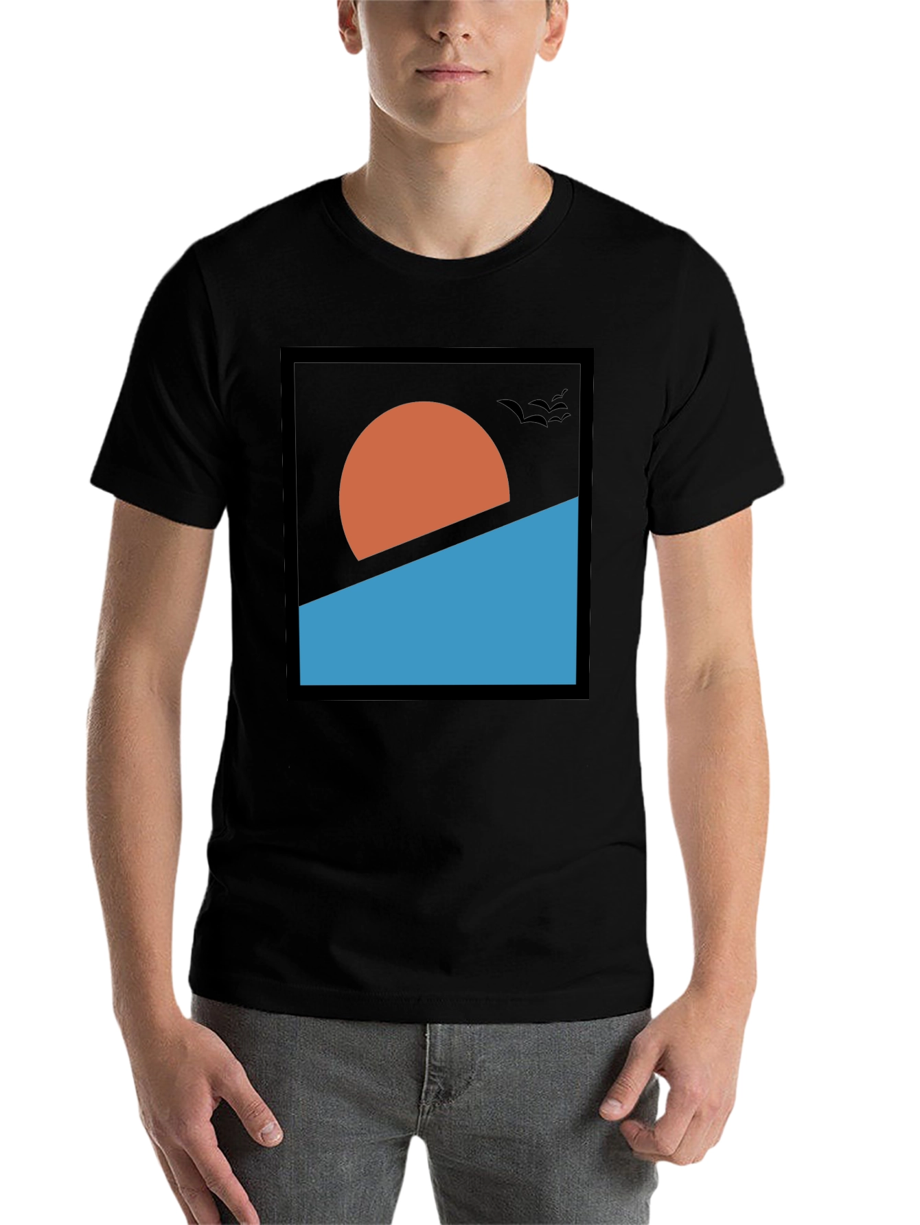 Black Abstract Sunset Graphic Tee - Modern Design view 7