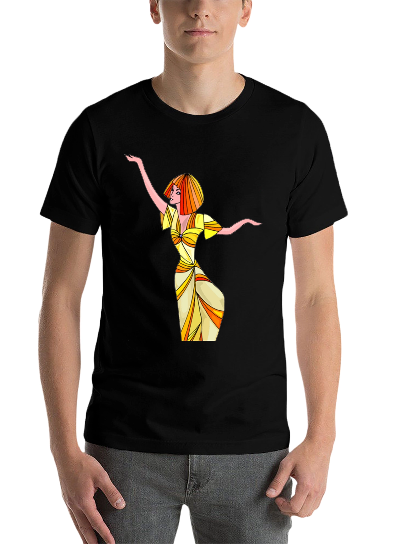 Black Groovy Retro Woman Graphic T-Shirt view 7