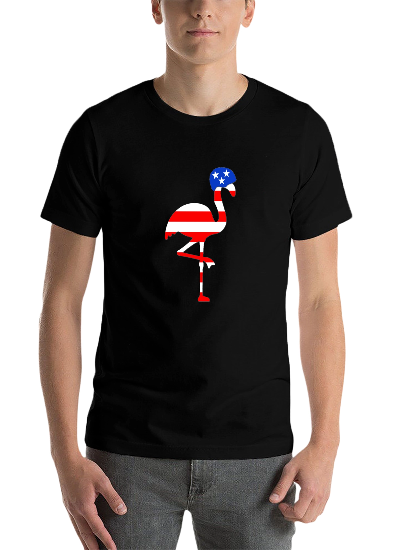 Black Patriotic Flamingo T-Shirt, American Flag Design view 7