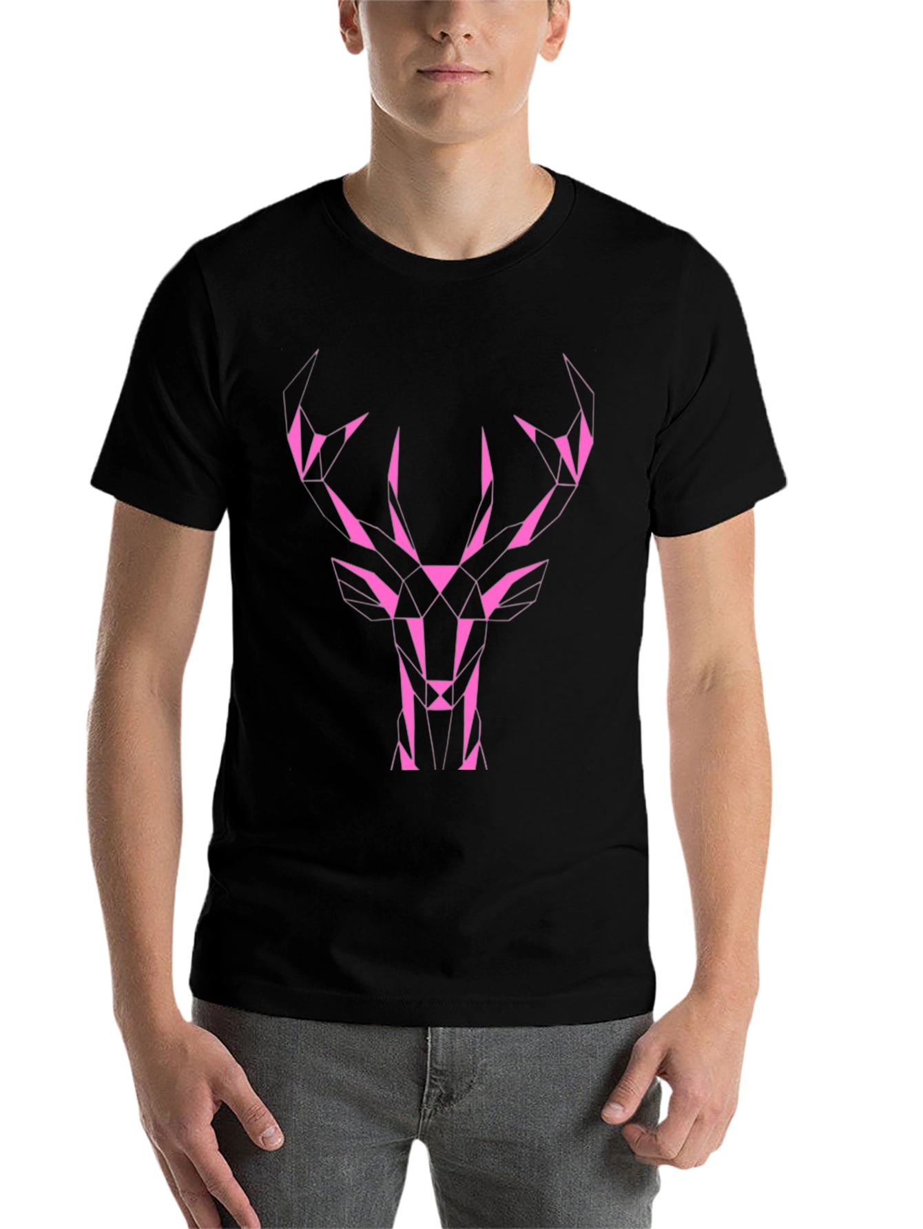 Black Geometric Deer Graphic Tee - Black Cotton view 7