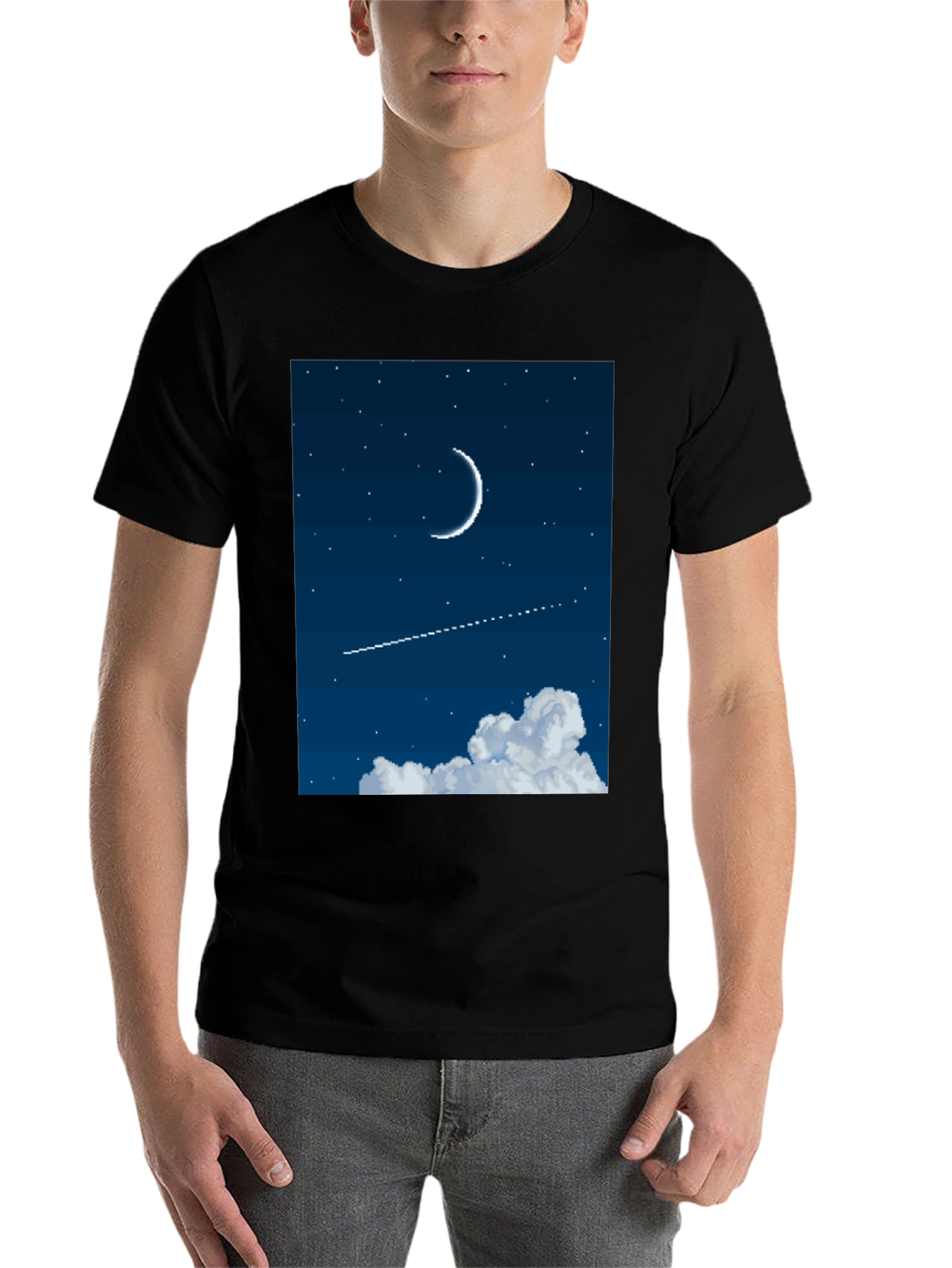 Black Pixel Moon Night Sky Black Tee view 7