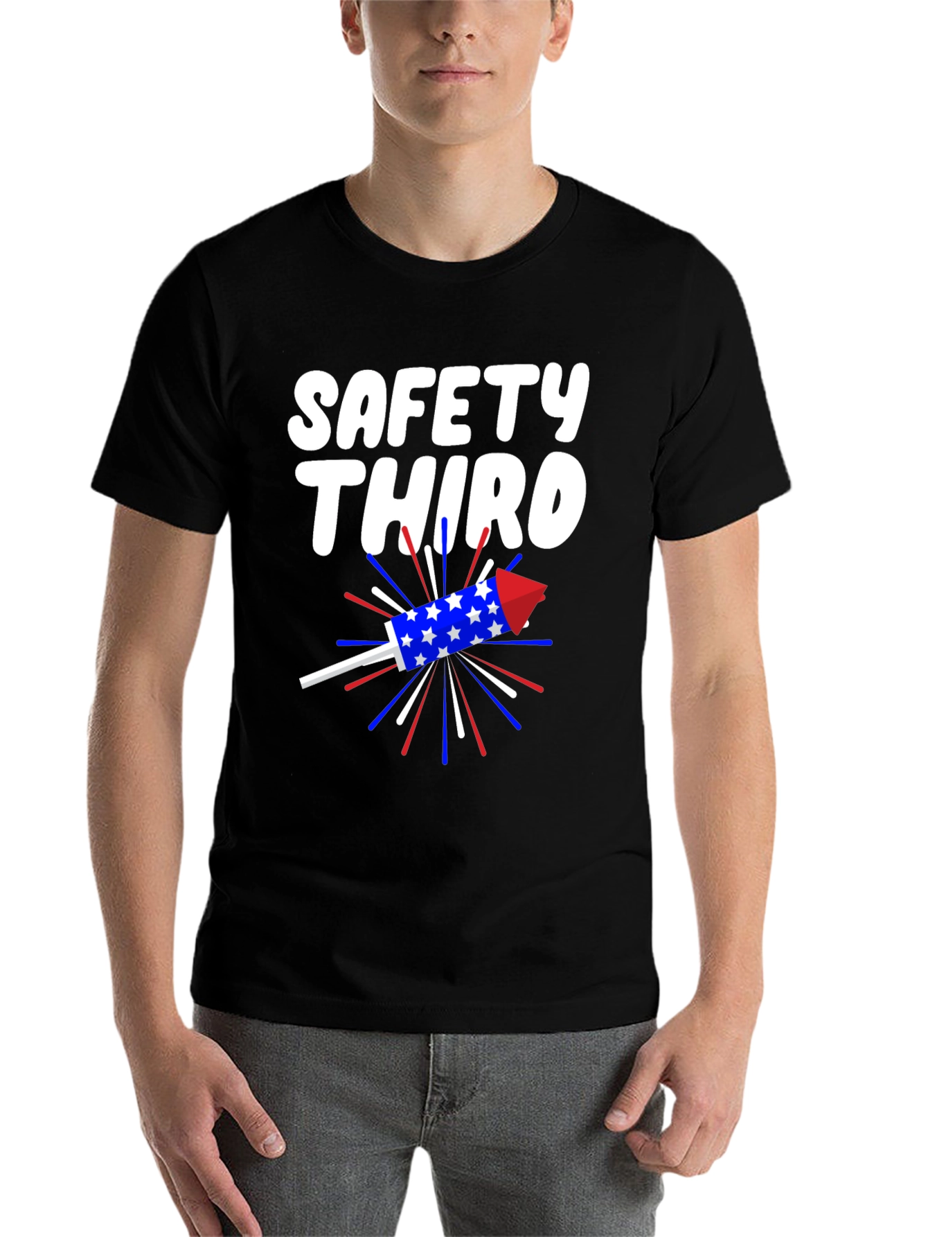 Black Safety Third T-Shirt Patriotic Rocket Tee view 7