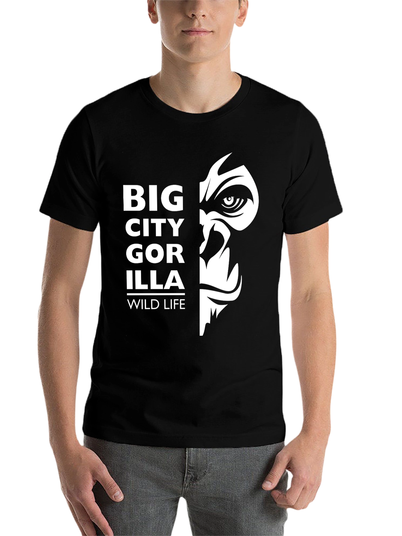 Black Big City Gorilla Wildlife T-Shirt - Black view 7