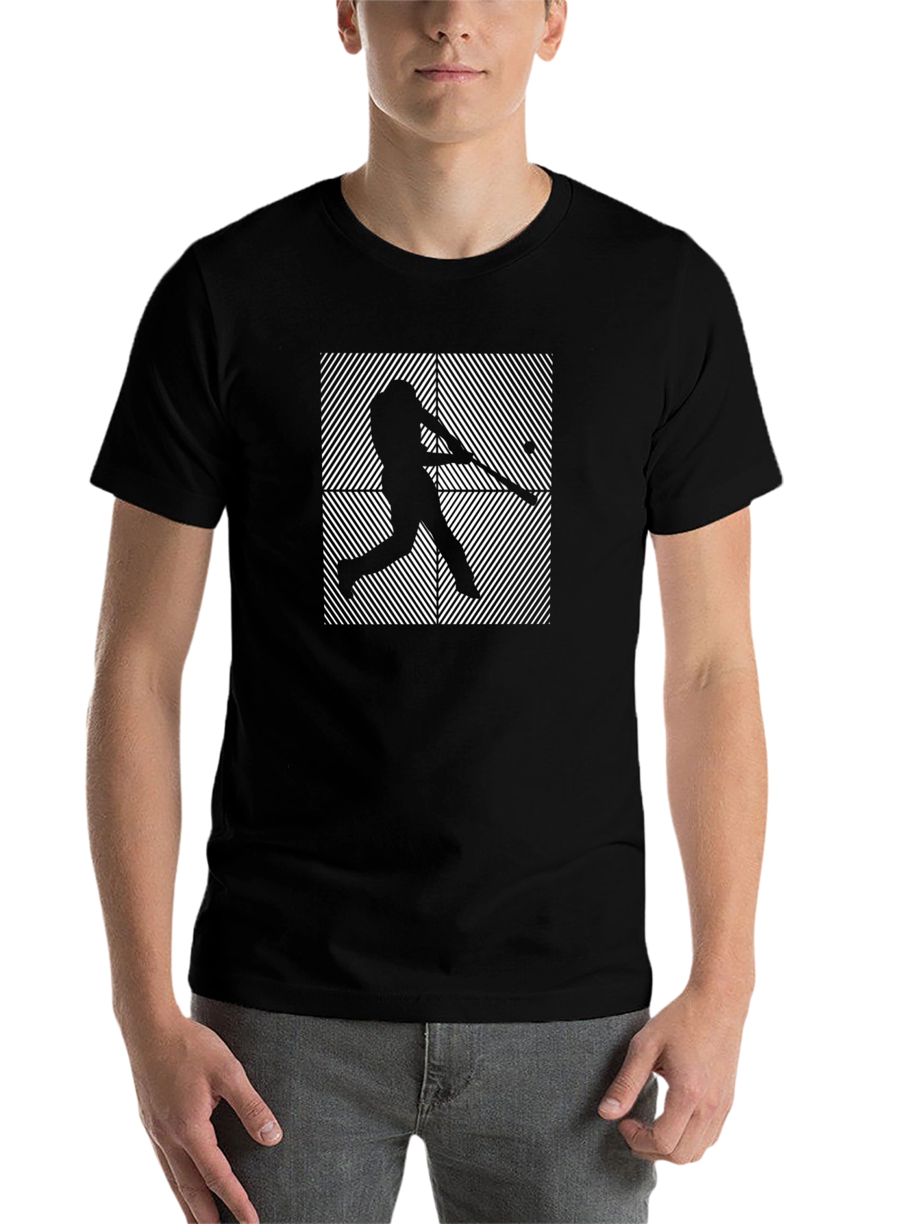 Black Baseball Player Graphic Print T-Shirt - Black view 7