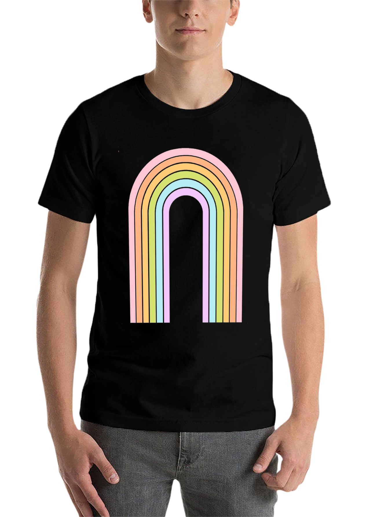 Black Retro Rainbow Arch Graphic Tee - Black view 7