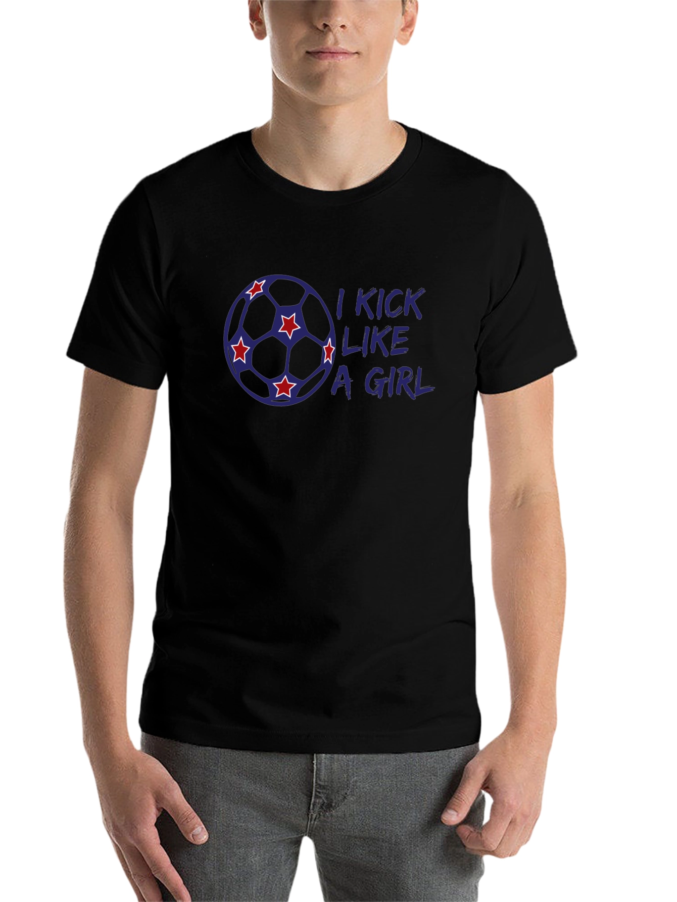 Black I Kick Like a Girl Soccer T-Shirt view 7