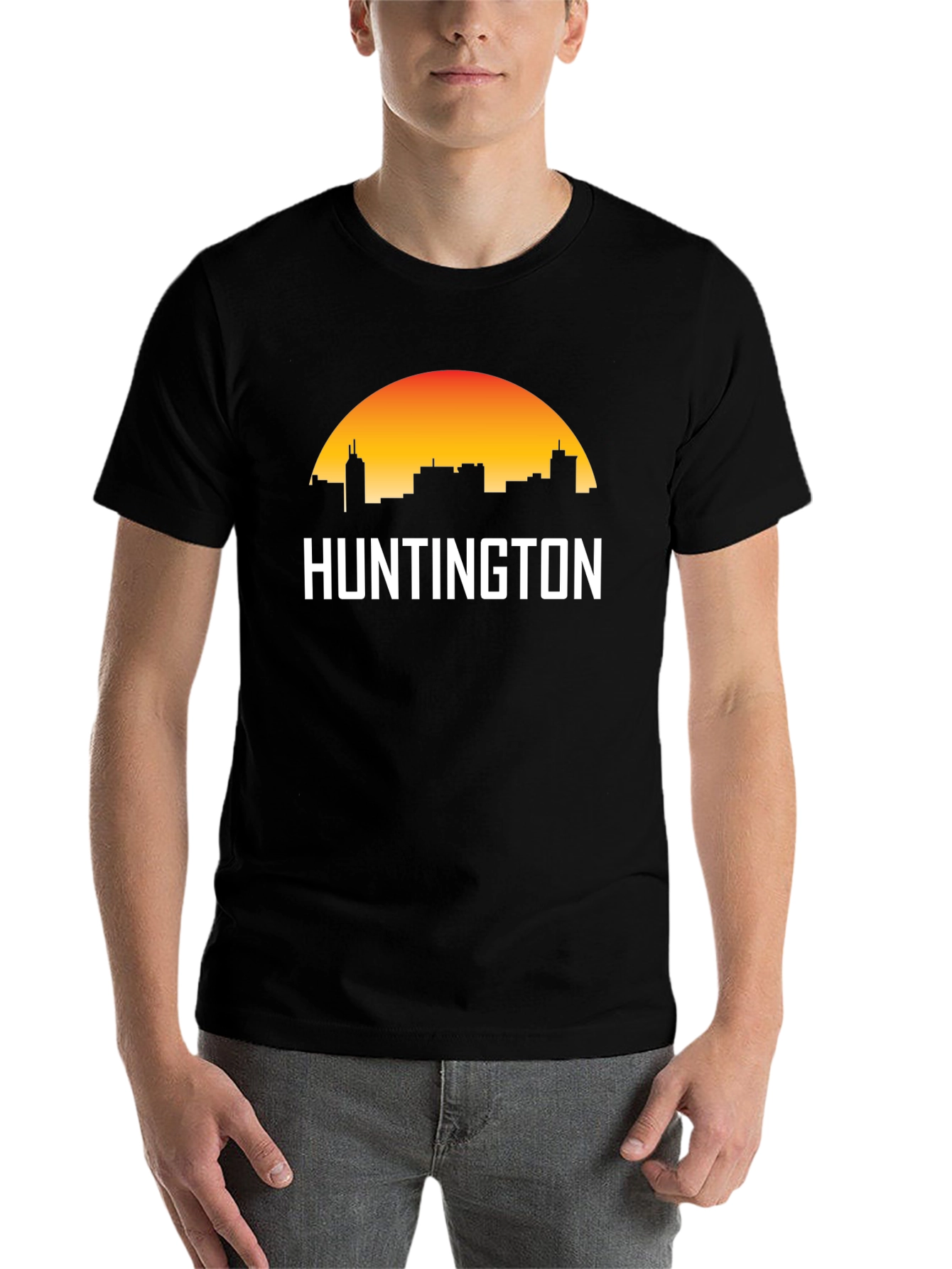 Black Huntington City Skyline T-Shirt - Sunset Graphic Tee view 7
