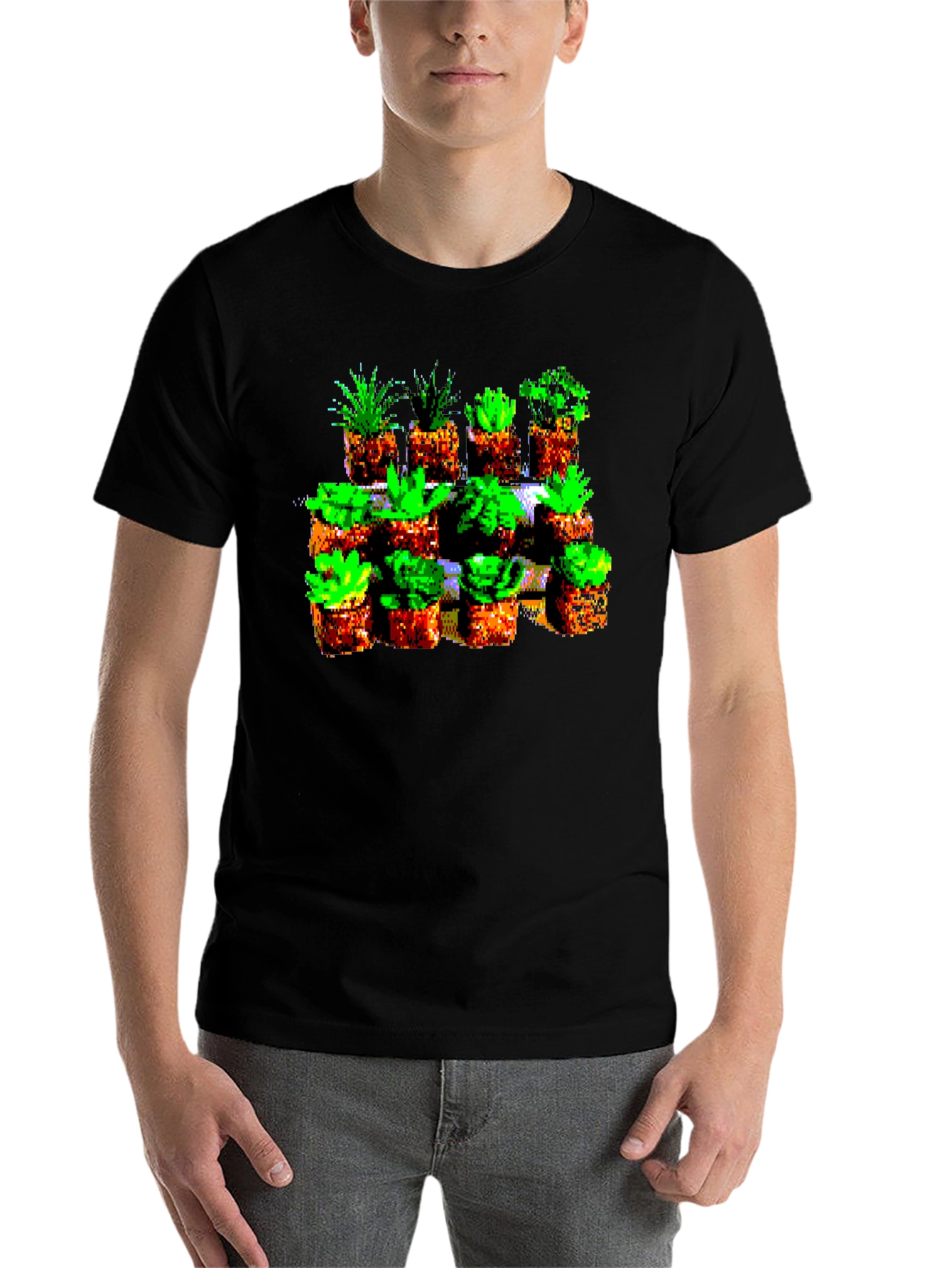 Black Pixelated Plant Lover Tee - Retro 8-Bit Style view 7