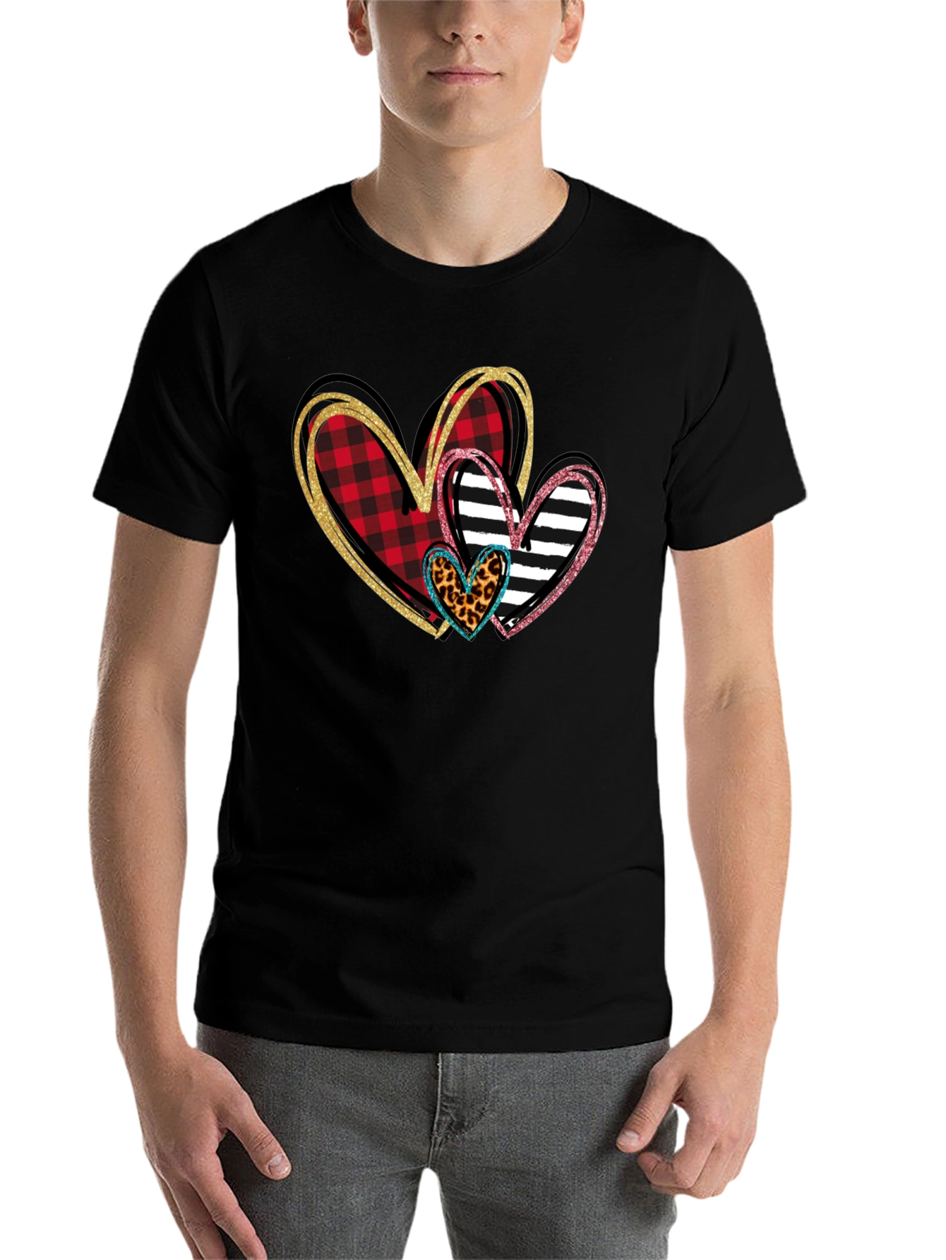 Black Heart Patterned T-Shirt, Valentine's Day Shirt view 7