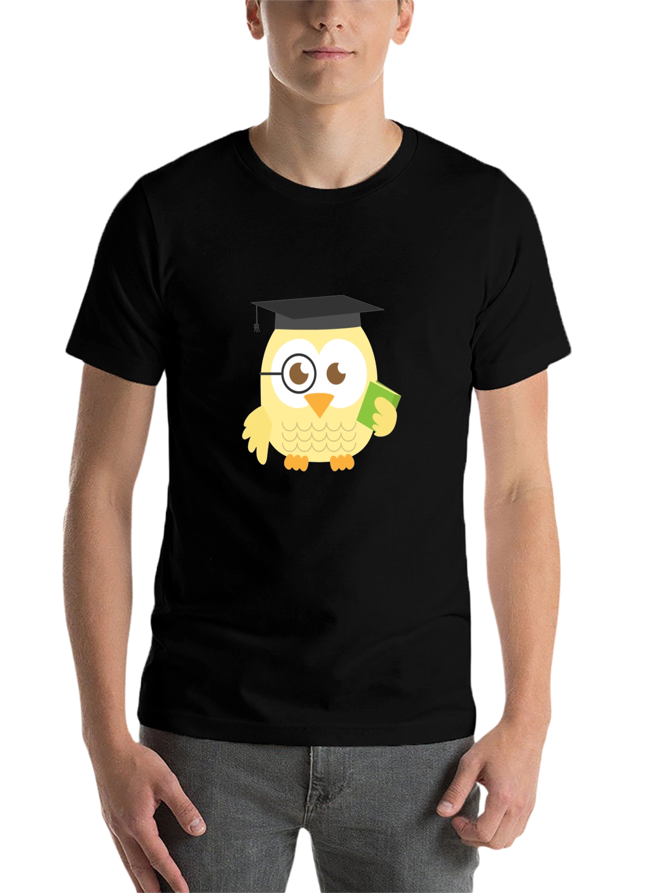 Black Funny Owl Grad Black T-Shirt view 7