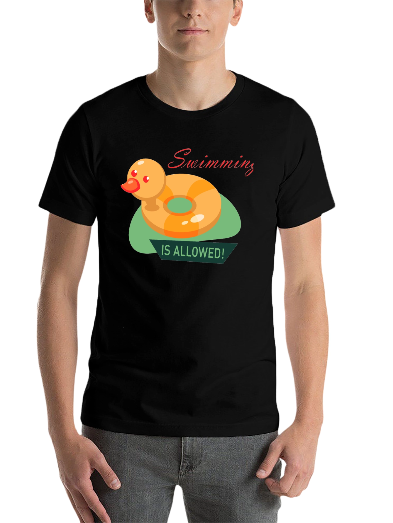 Black Funny Duck Swimming T-Shirt view 7